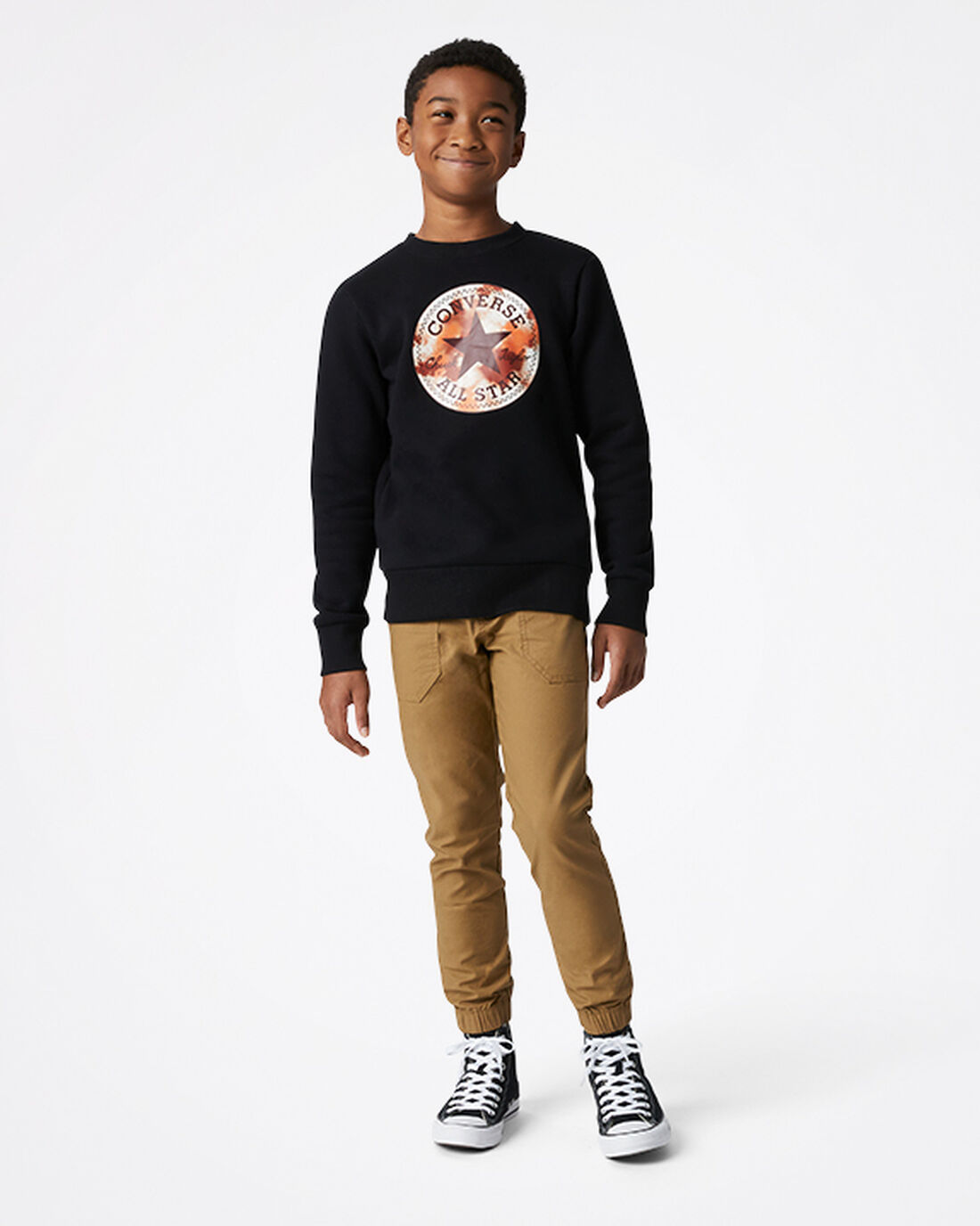 Boys' Converse Into The Wild Fleece Crew Sweatshirts Black | Australia-51328