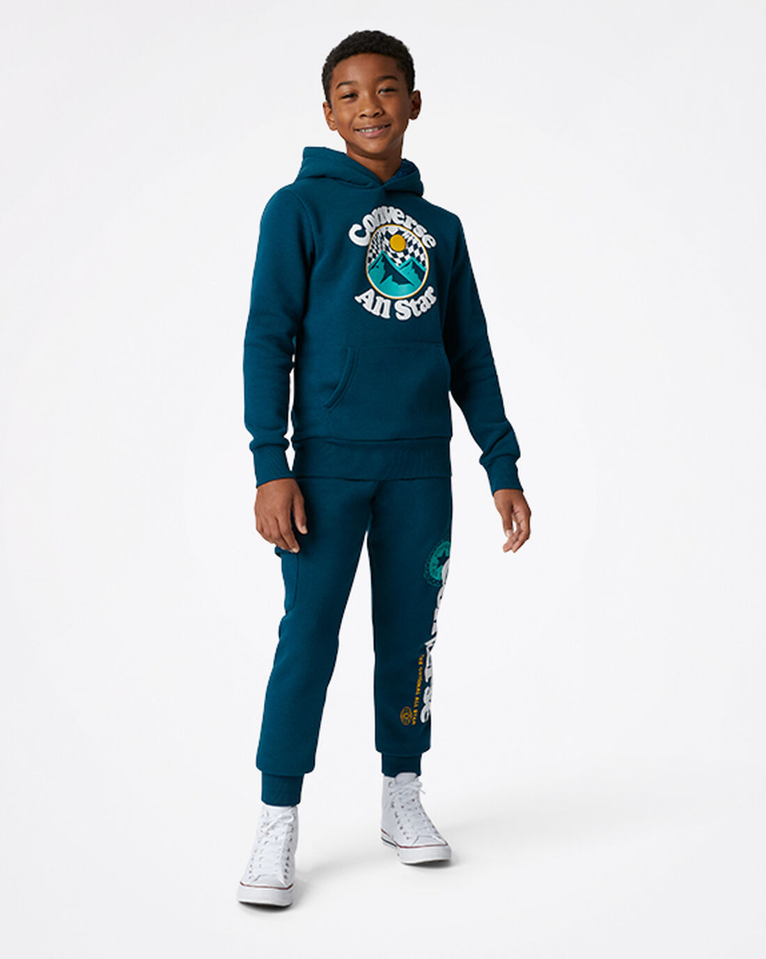 Boys' Converse Into The Wild Fleece Pullover Hoodies Blue | Australia-49015