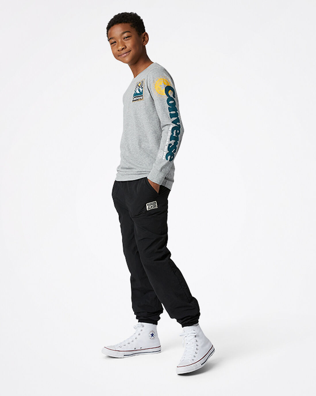 Boys' Converse Long Sleeve Sneaker Collage T-Shirts Dark Grey | Australia-18039