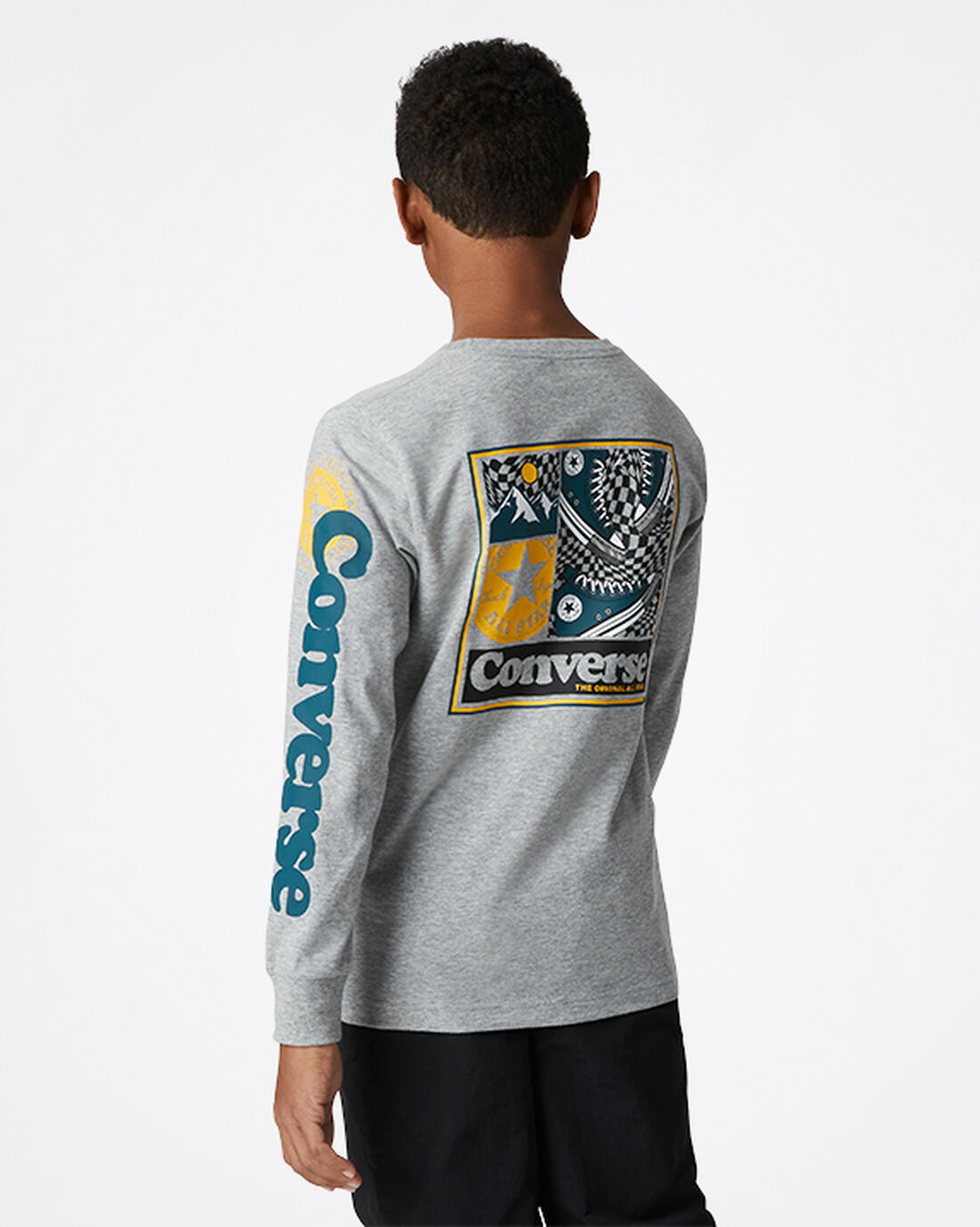 Boys' Converse Long Sleeve Sneaker Collage T-Shirts Dark Grey | Australia-18039