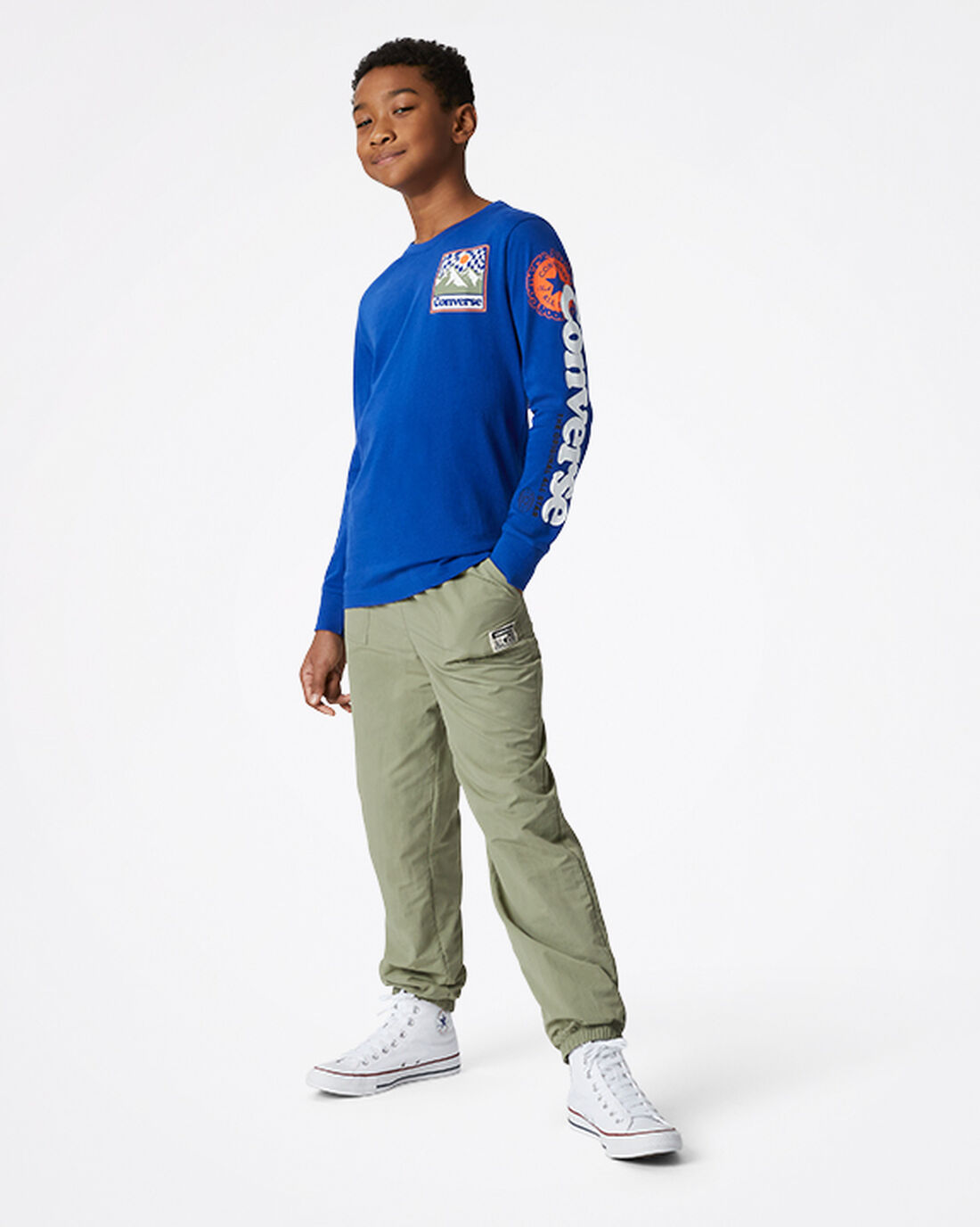 Boys' Converse Long Sleeve Sneaker Collage T-Shirts Blue | Australia-78365