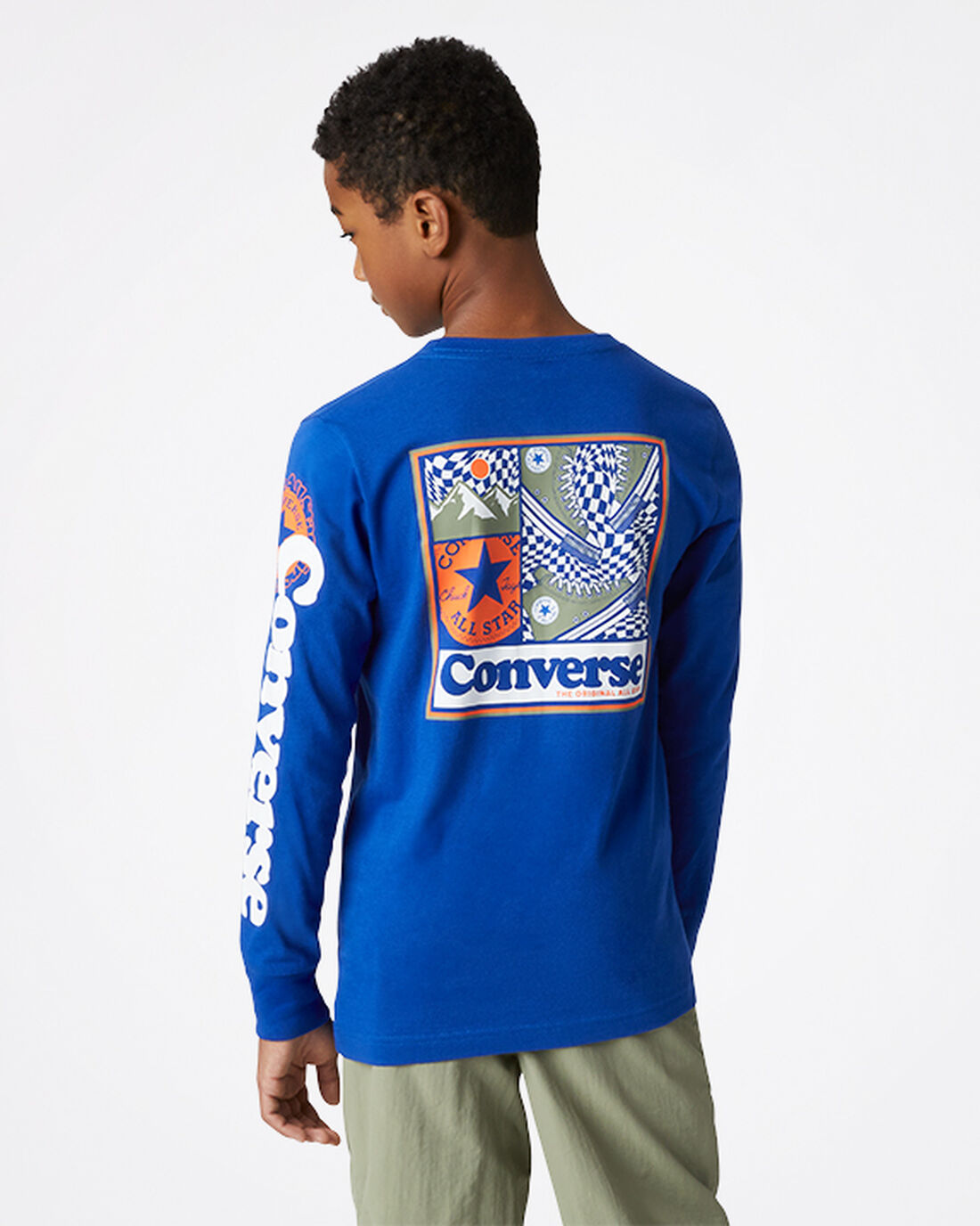 Boys' Converse Long Sleeve Sneaker Collage T-Shirts Blue | Australia-78365