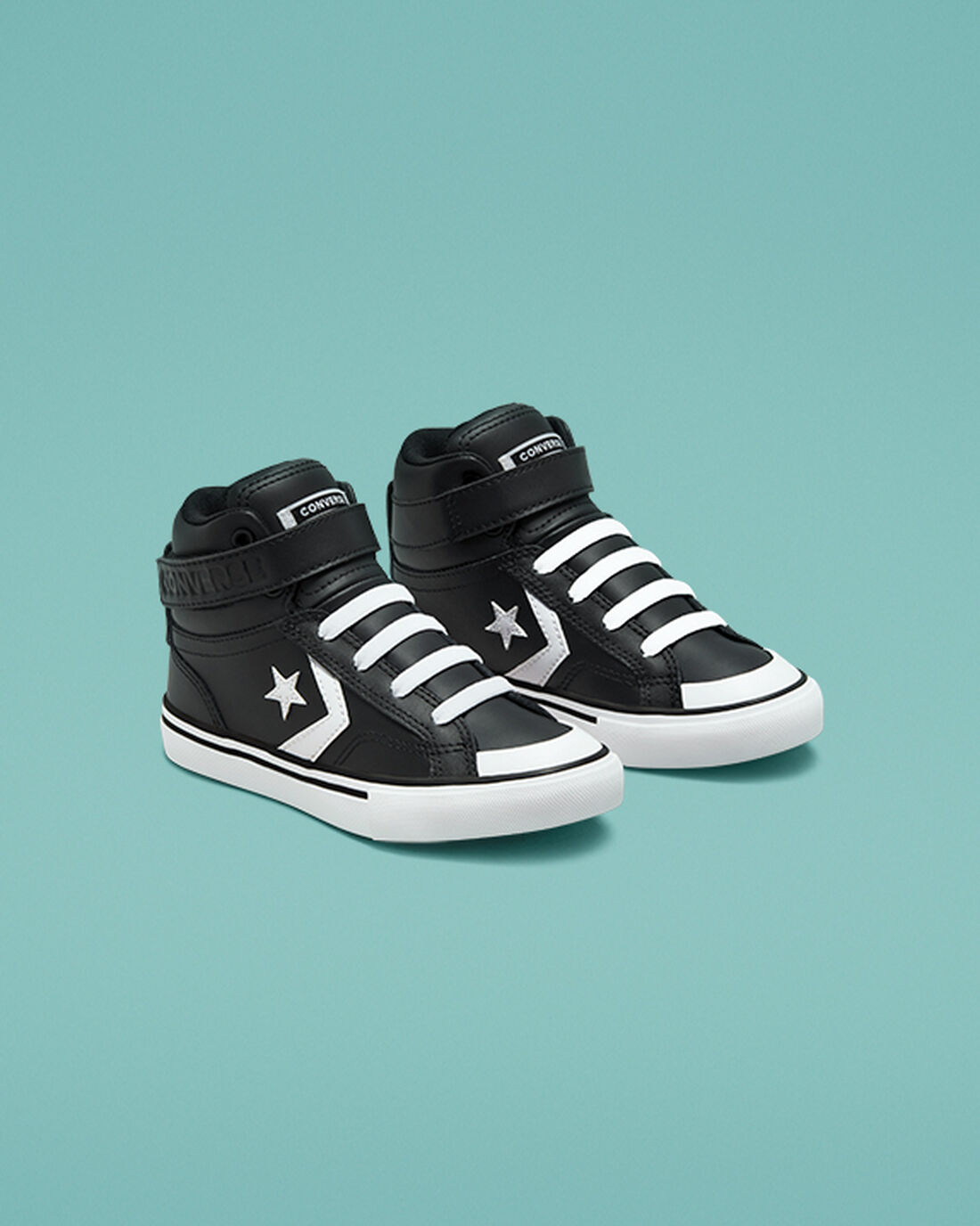 Boys' Converse Pro Blaze Strap Leather High Top Sneakers Black/White | Australia-04816