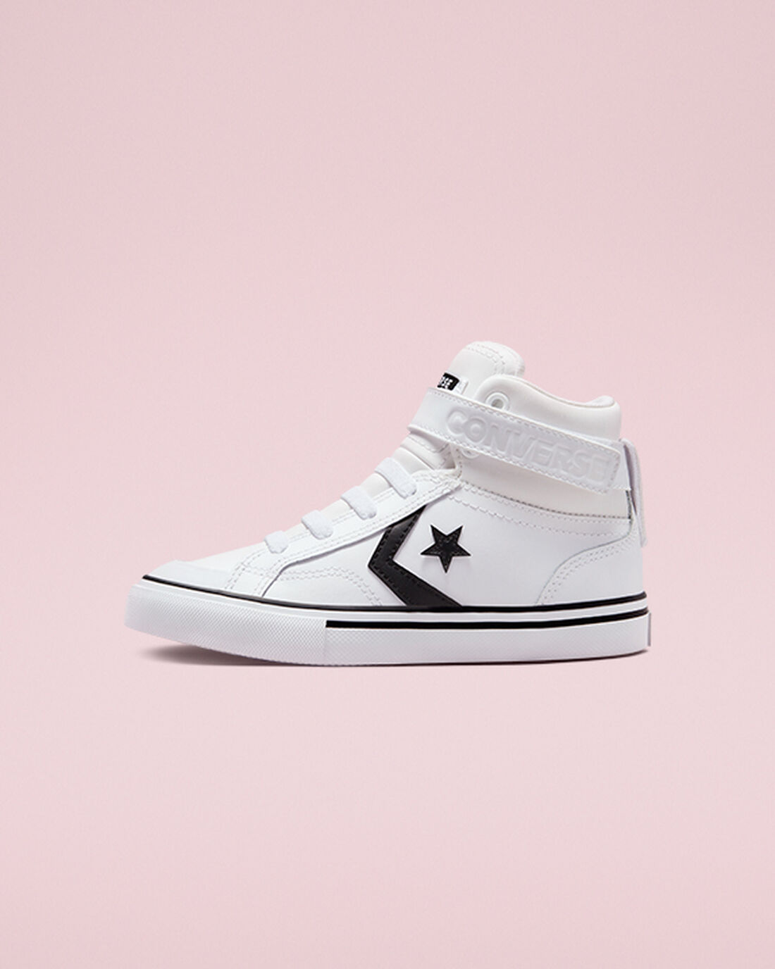 Boys' Converse Pro Blaze Strap Leather High Top Sneakers White/Black/White | Australia-56147