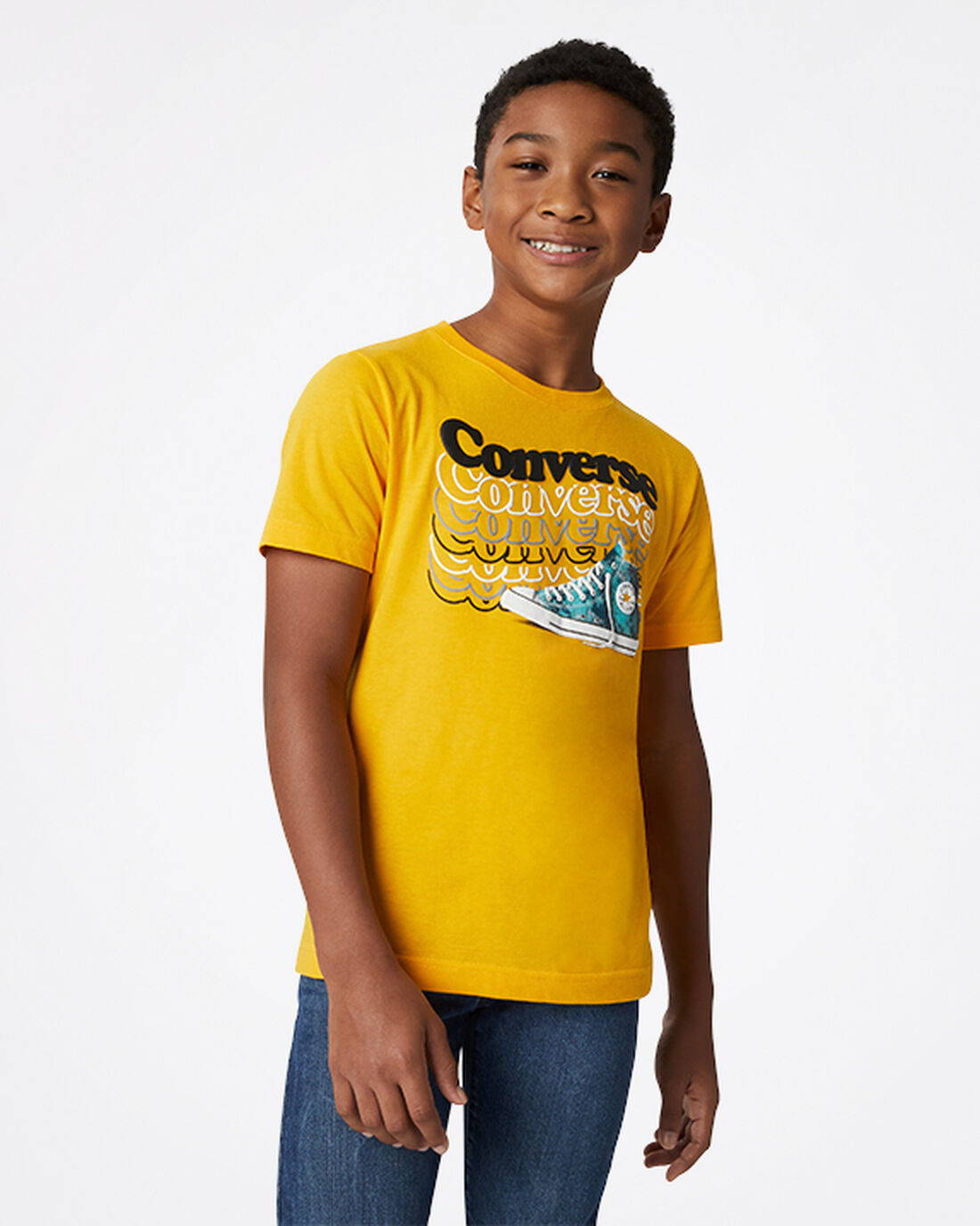 Boys\' Converse Wavy Wordmark Sneaker T-Shirts Yellow | Australia-08267