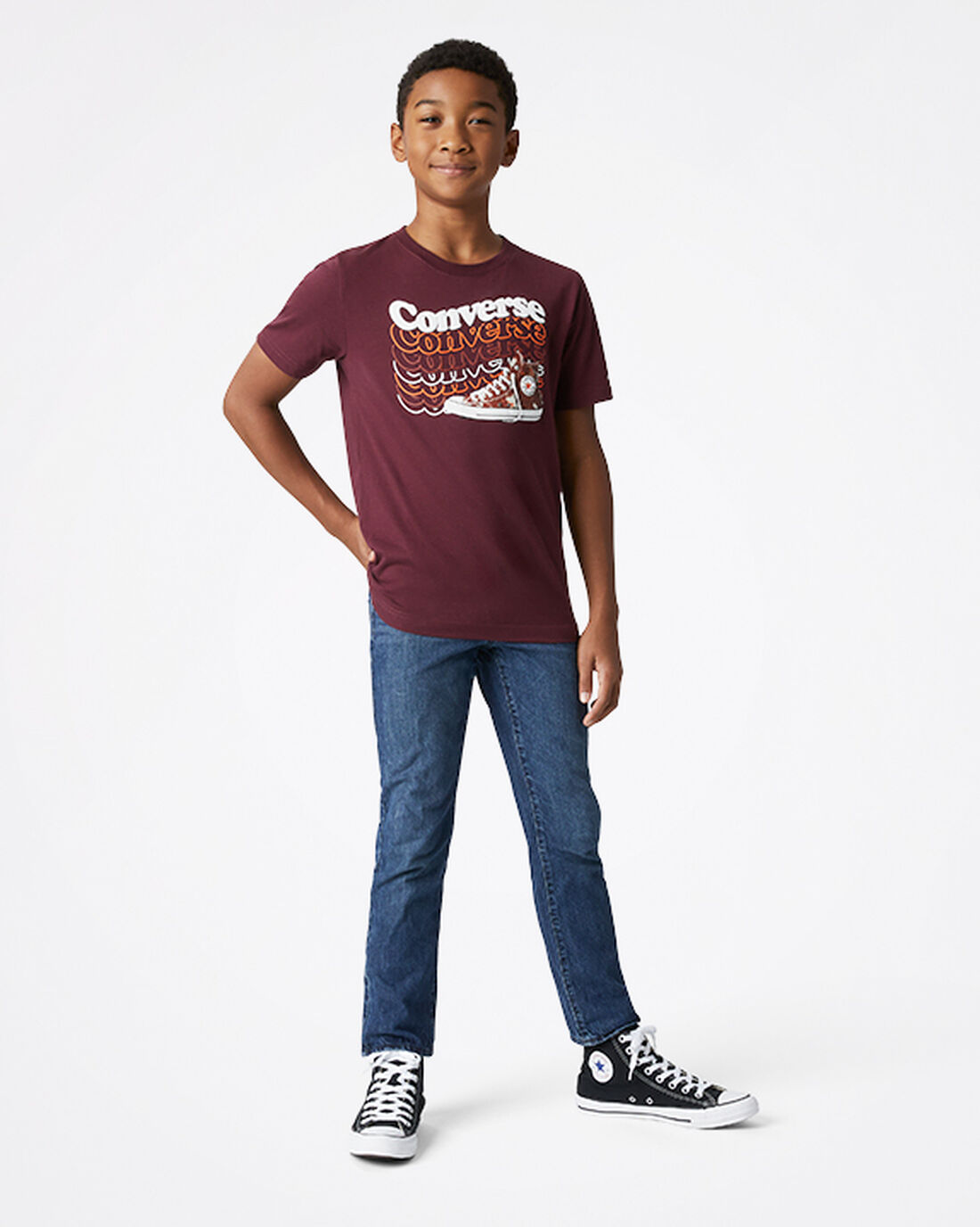 Boys' Converse Wavy Wordmark Sneaker T-Shirts Deep Burgundy | Australia-79310