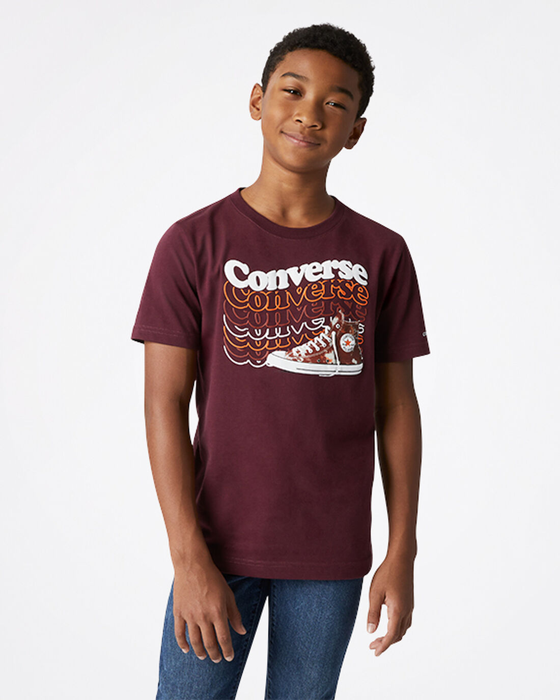 Boys\' Converse Wavy Wordmark Sneaker T-Shirts Deep Burgundy | Australia-79310