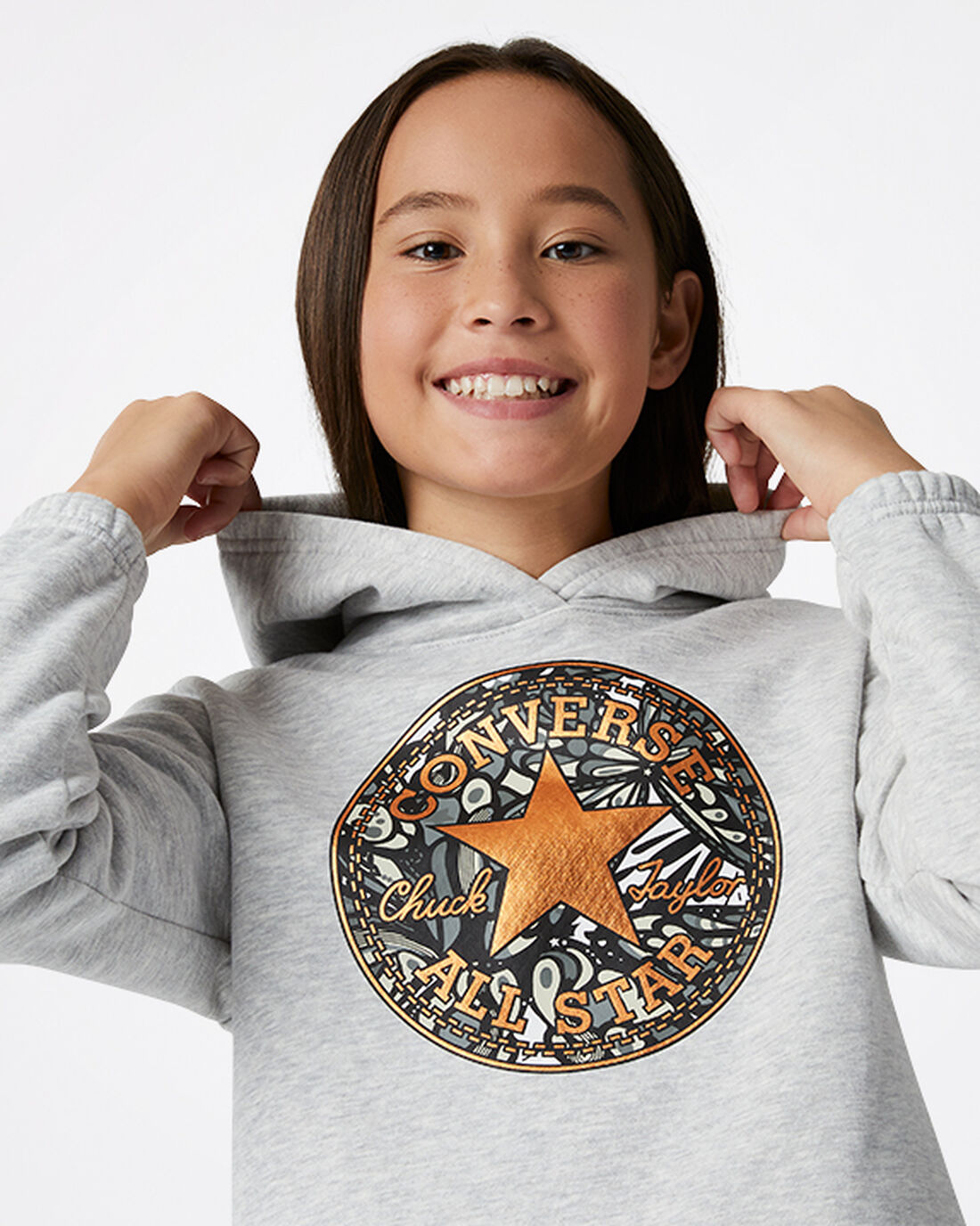 Girls' Converse Boxy Chuck Taylor Patch Pullover Hoodies Light Grey | Australia-42157