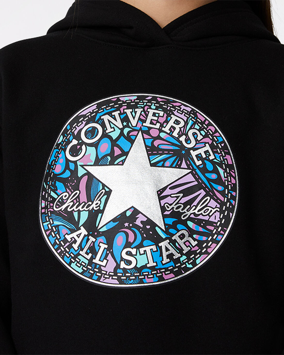 Girls' Converse Boxy Chuck Taylor Patch Pullover Hoodies Black | Australia-53170