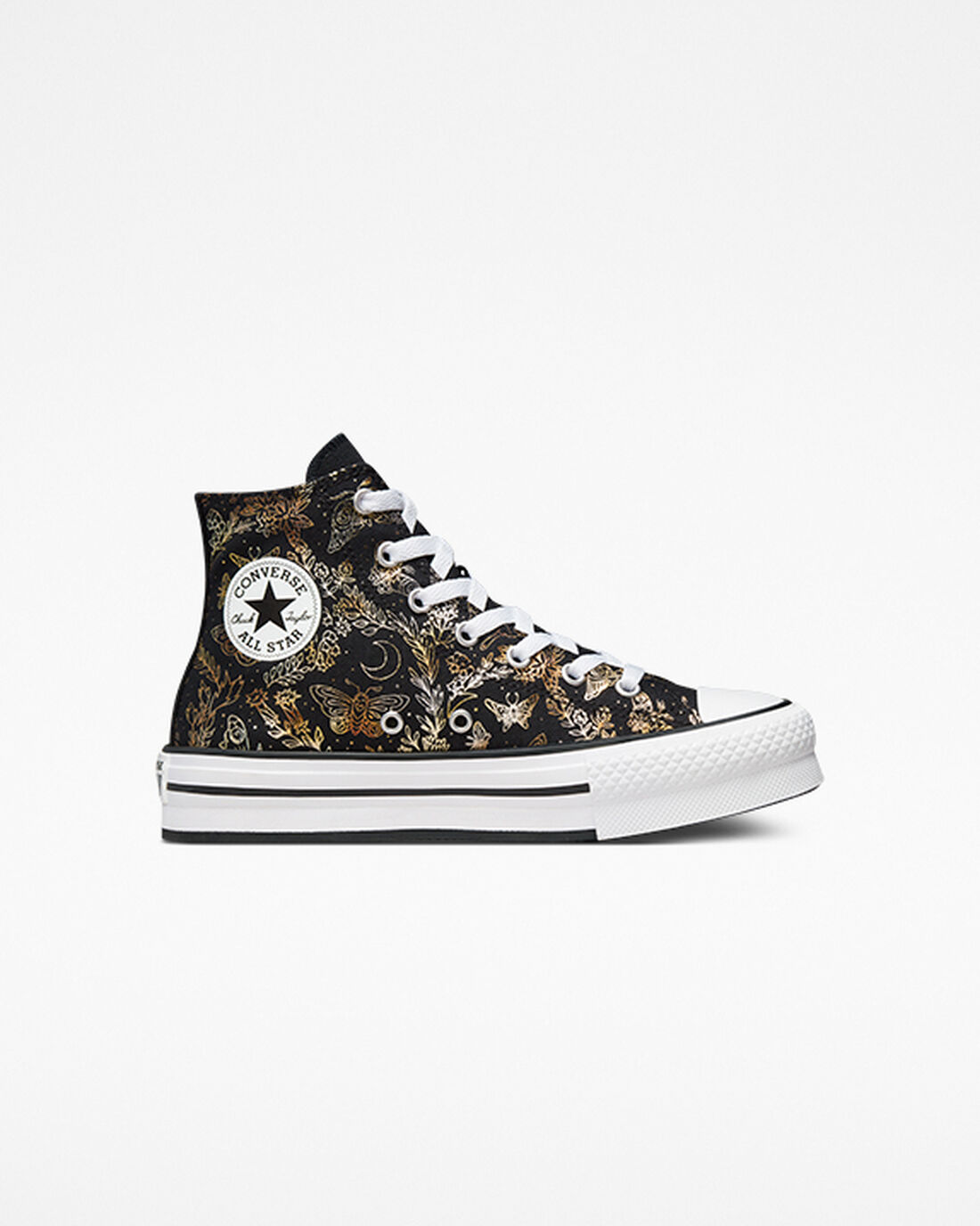 Girls\' Converse Chuck Taylor All Star EVA Lift High Top Sneakers Black/Gold/White | Australia-03614