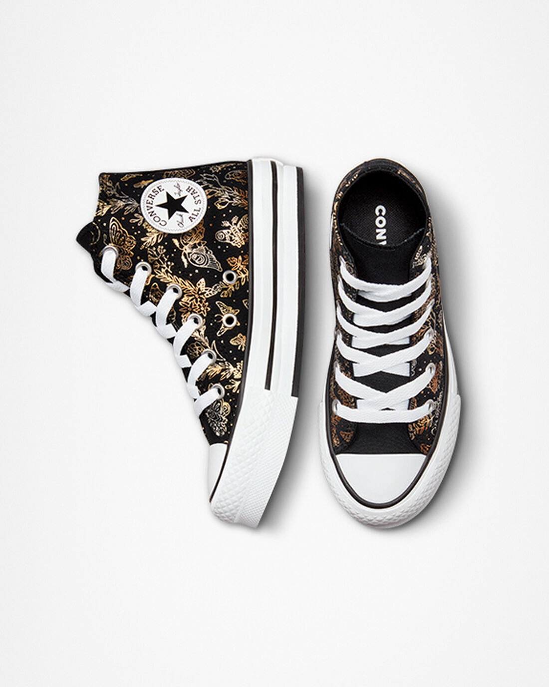 Girls' Converse Chuck Taylor All Star EVA Lift High Top Sneakers Black/Gold/White | Australia-76024