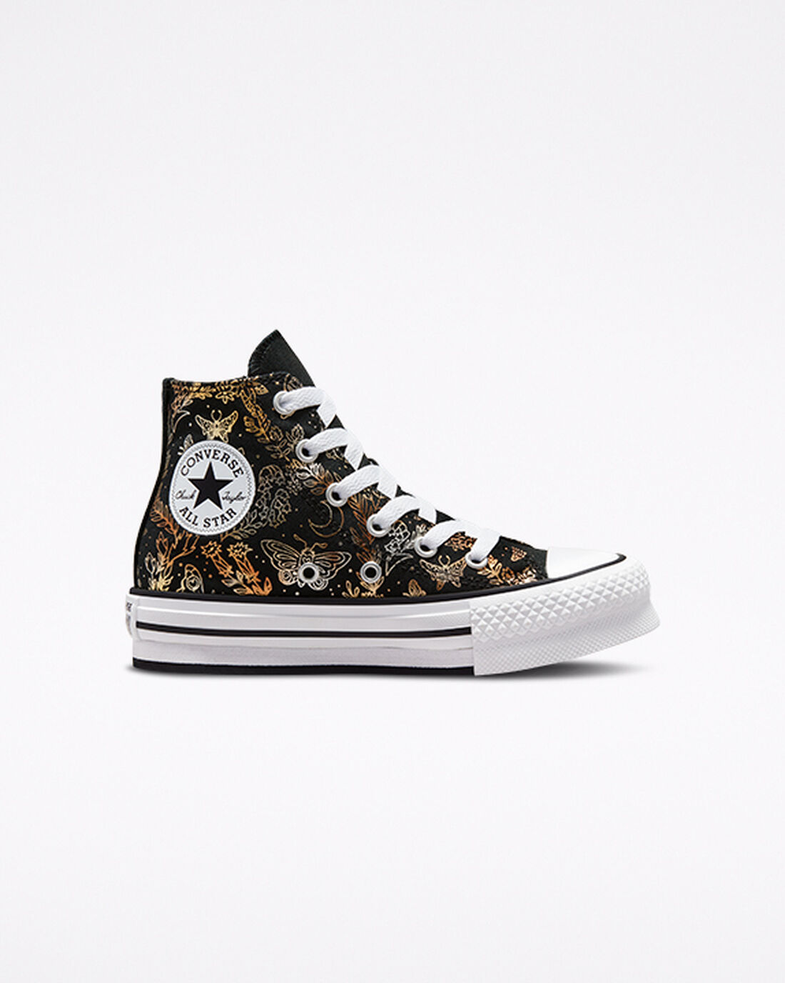 Girls\' Converse Chuck Taylor All Star EVA Lift High Top Sneakers Black/Gold/White | Australia-76024