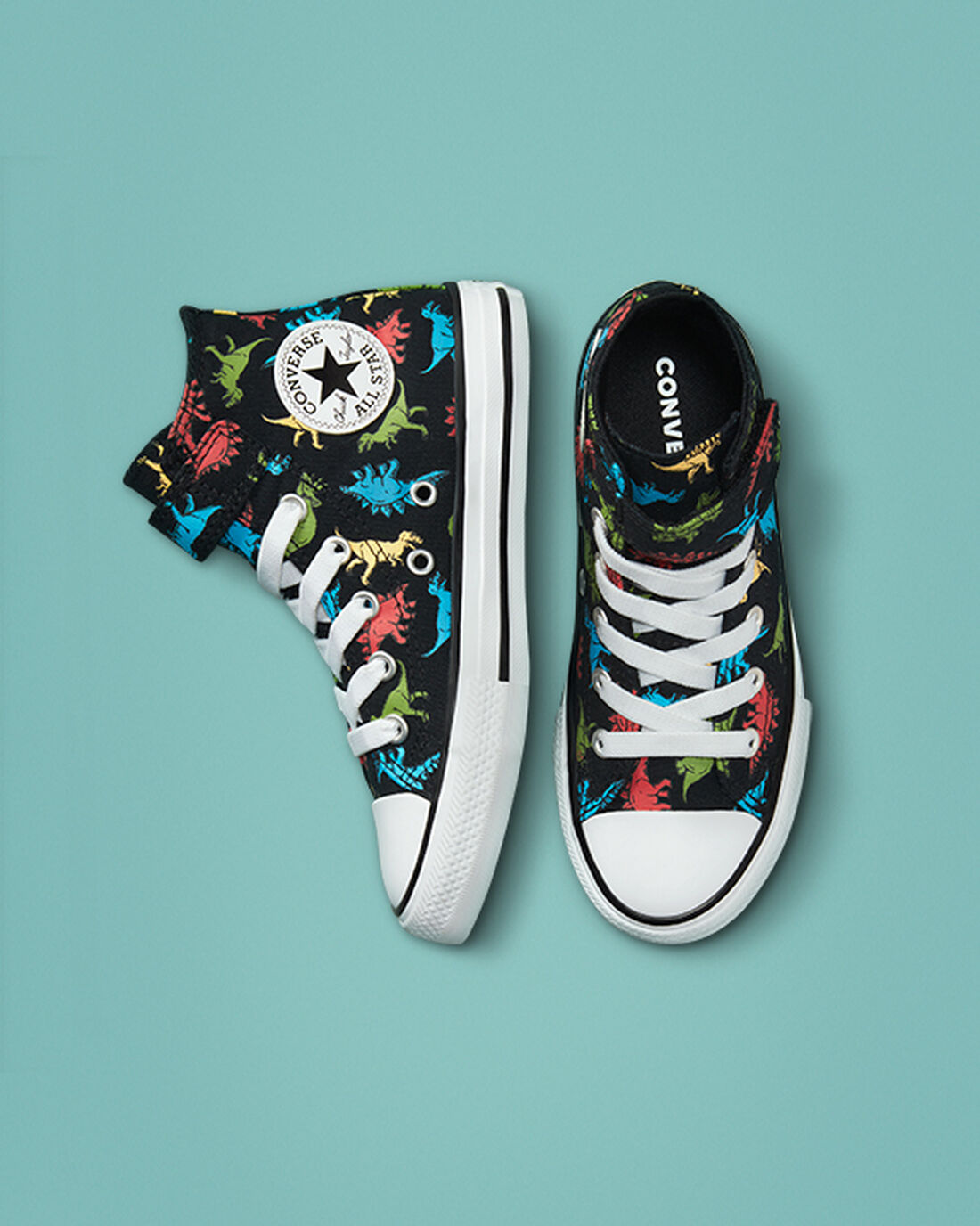 Girls' Converse Chuck Taylor All Star Easy-On Dinosaurs High Top Sneakers Black/Red/Blue | Australia-03462