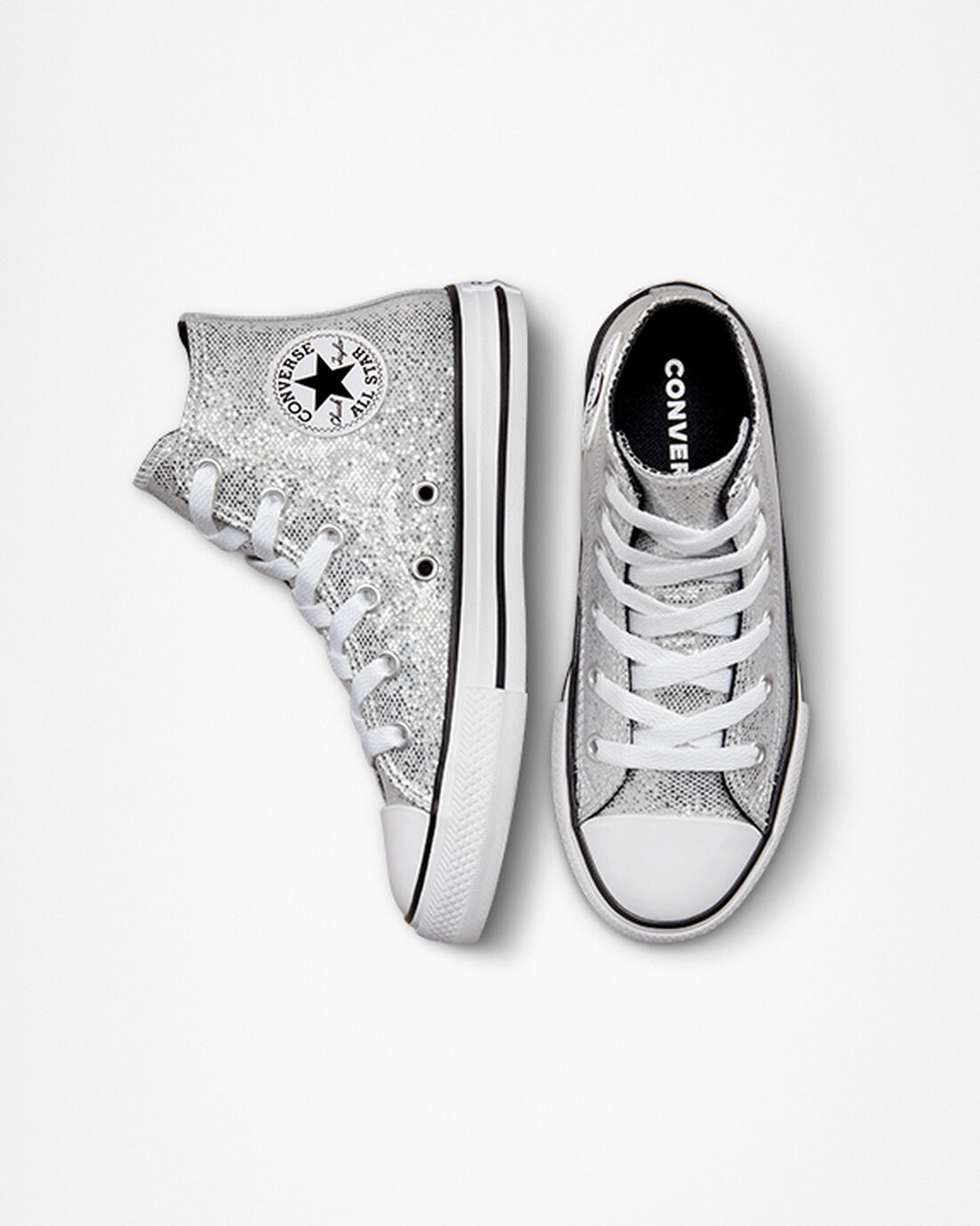 Girls' Converse Chuck Taylor All Star Glitter High Top Sneakers Silver/Grey/Black | Australia-25706