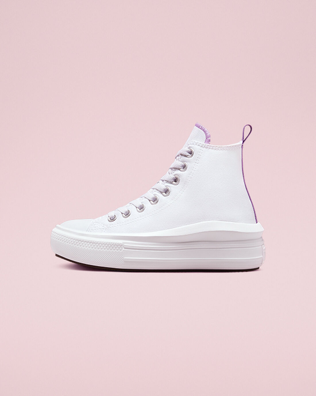 Girls' Converse Chuck Taylor All Star Move High Top Sneakers White/Purple/White | Australia-09645