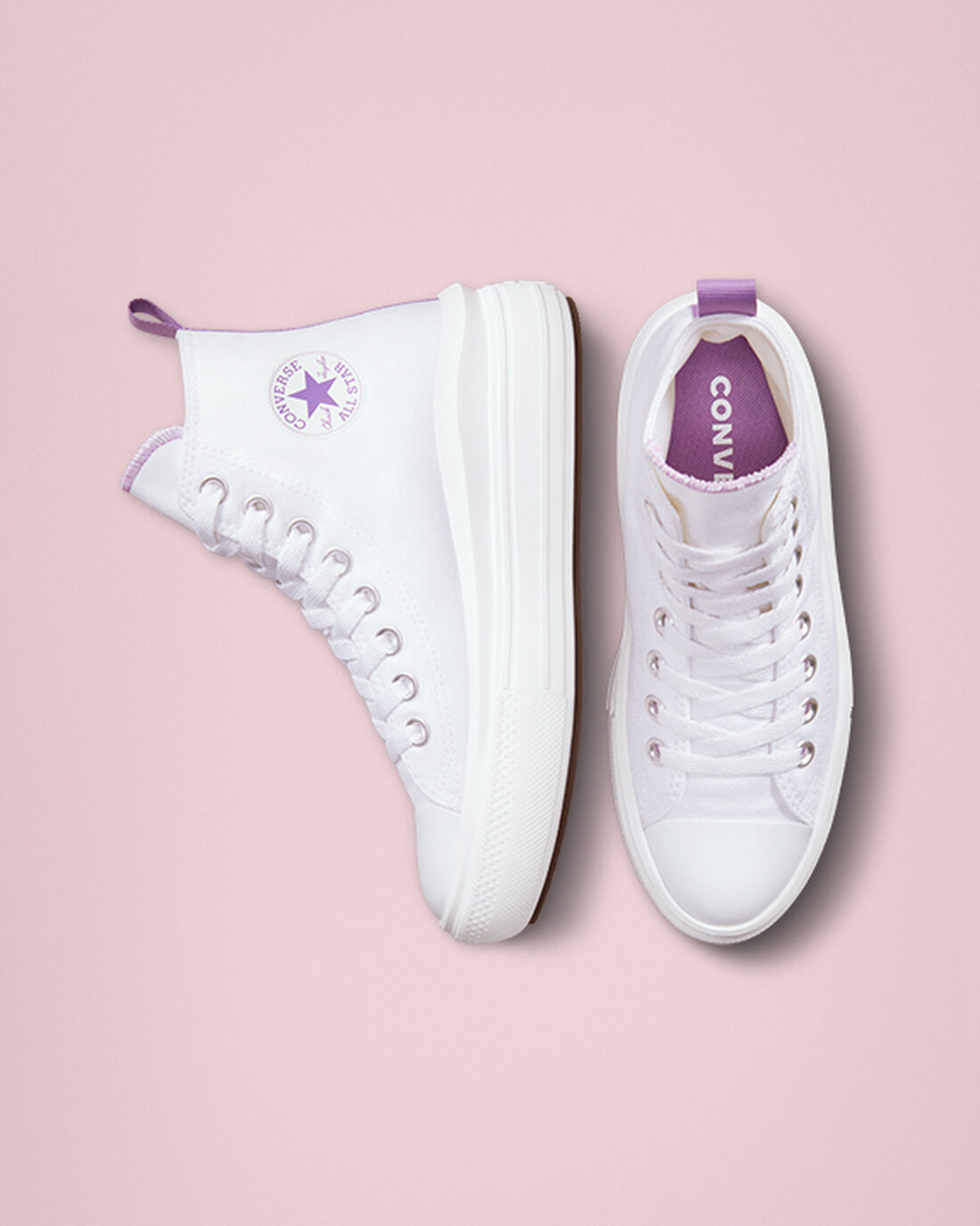 Girls' Converse Chuck Taylor All Star Move High Top Sneakers White/Purple/White | Australia-09645