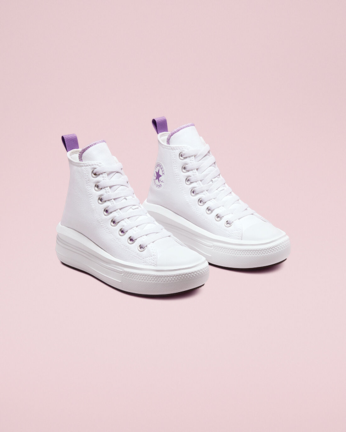 Girls' Converse Chuck Taylor All Star Move High Top Sneakers White/Purple/White | Australia-09645