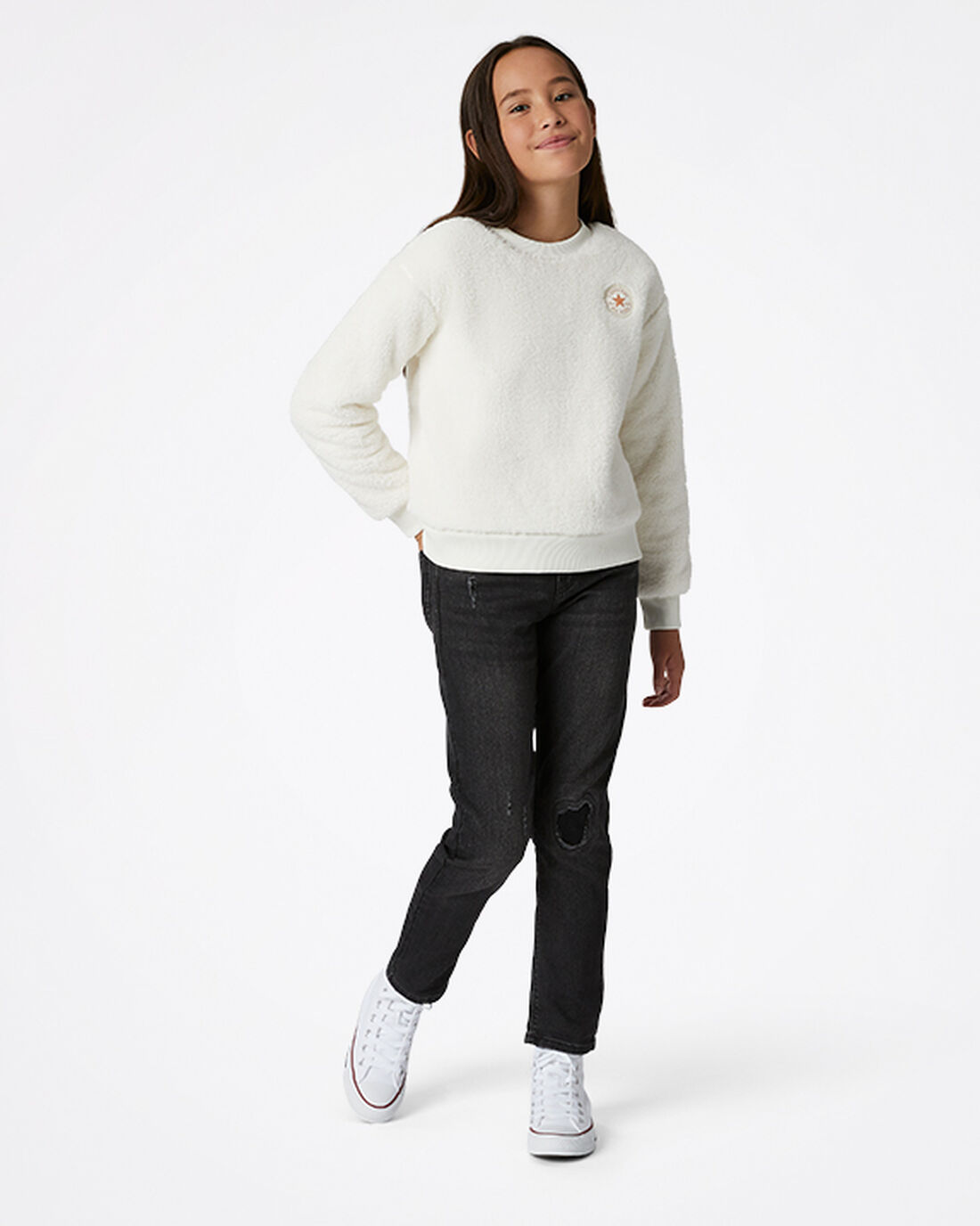 Girls' Converse Sherpa Crewneck Sweatshirts Beige | Australia-05647