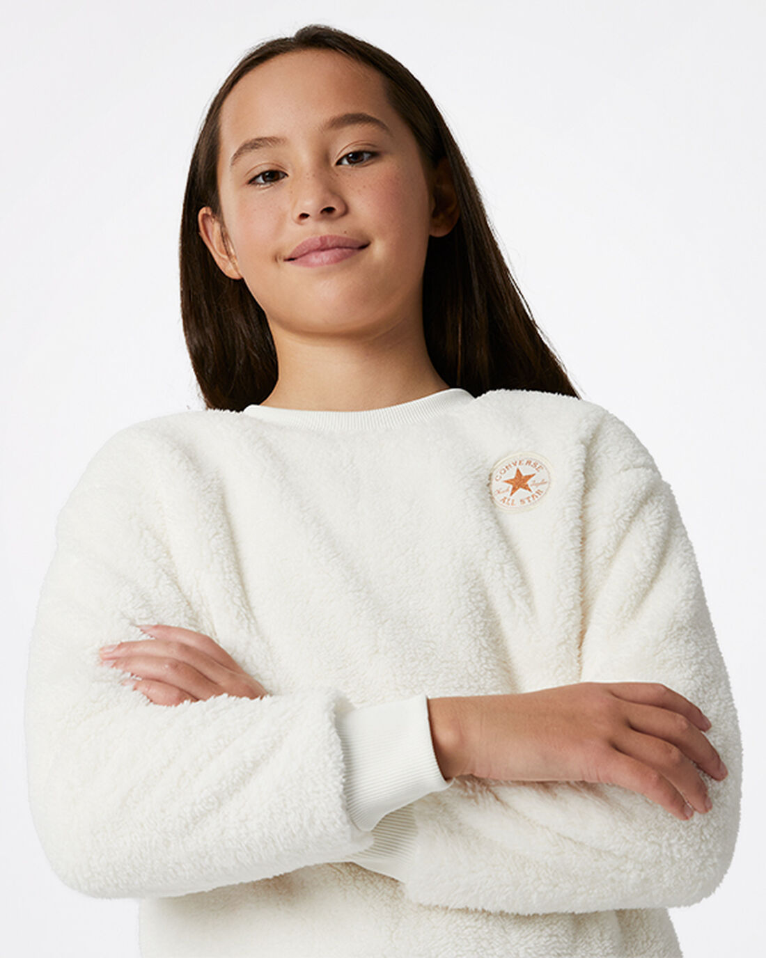 Girls' Converse Sherpa Crewneck Sweatshirts Beige | Australia-05647