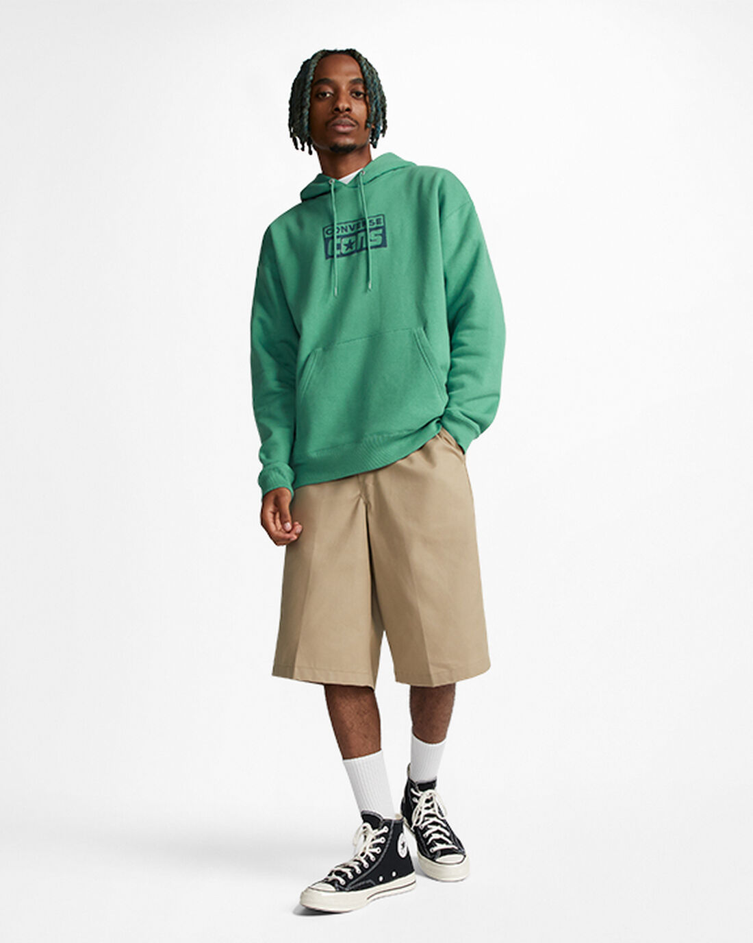 Men's Converse CONS Fleece Pullover Hoodies Green | Australia-42519