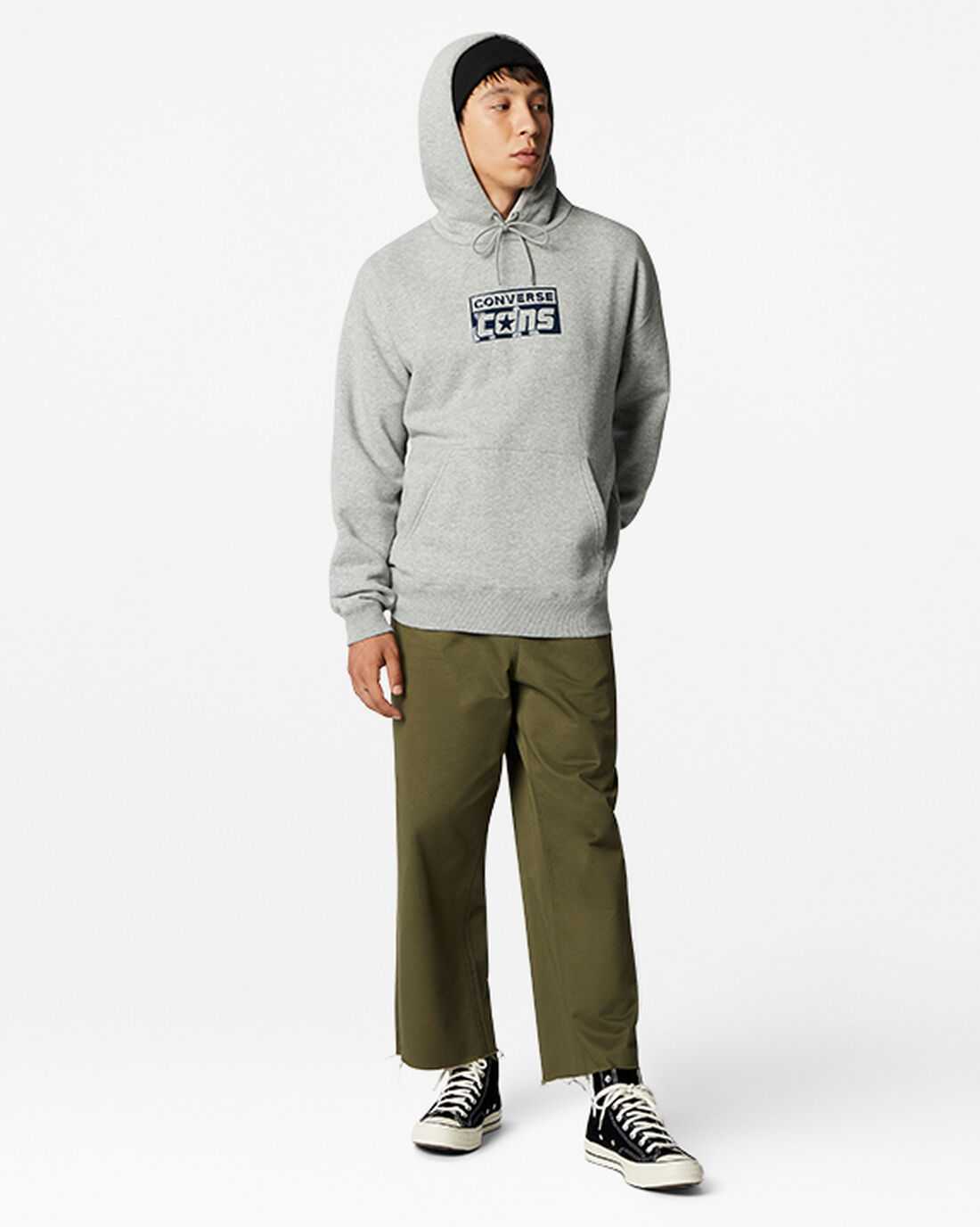 Men's Converse CONS Fleece Pullover Hoodies Grey | Australia-60918