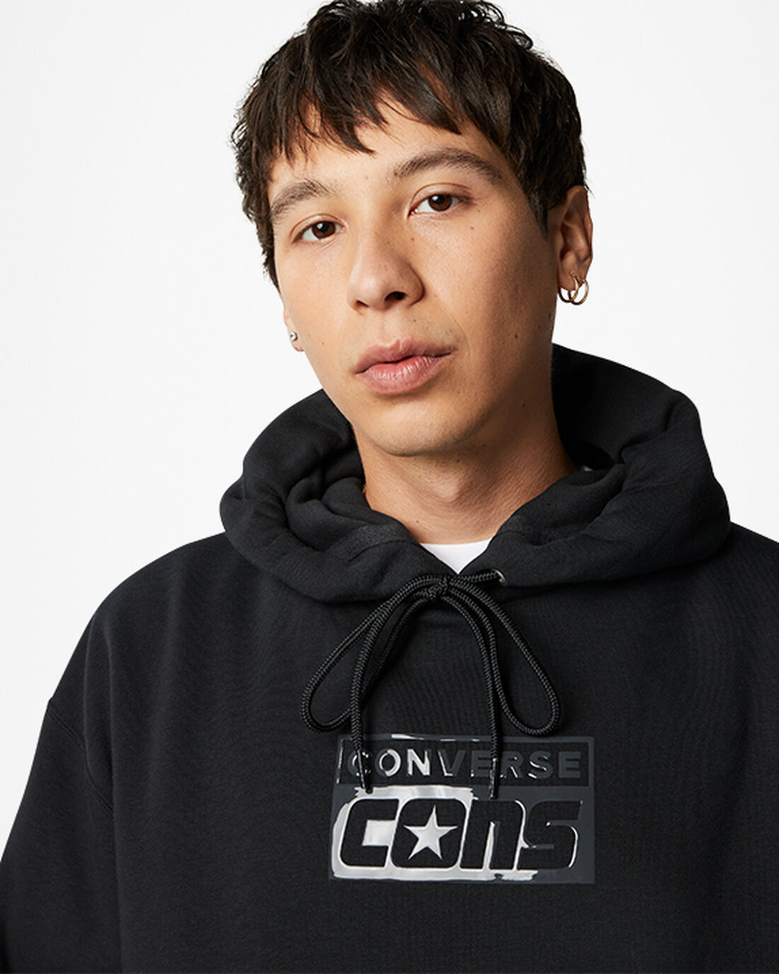 Men's Converse CONS Fleece Pullover Hoodies Black | Australia-87624