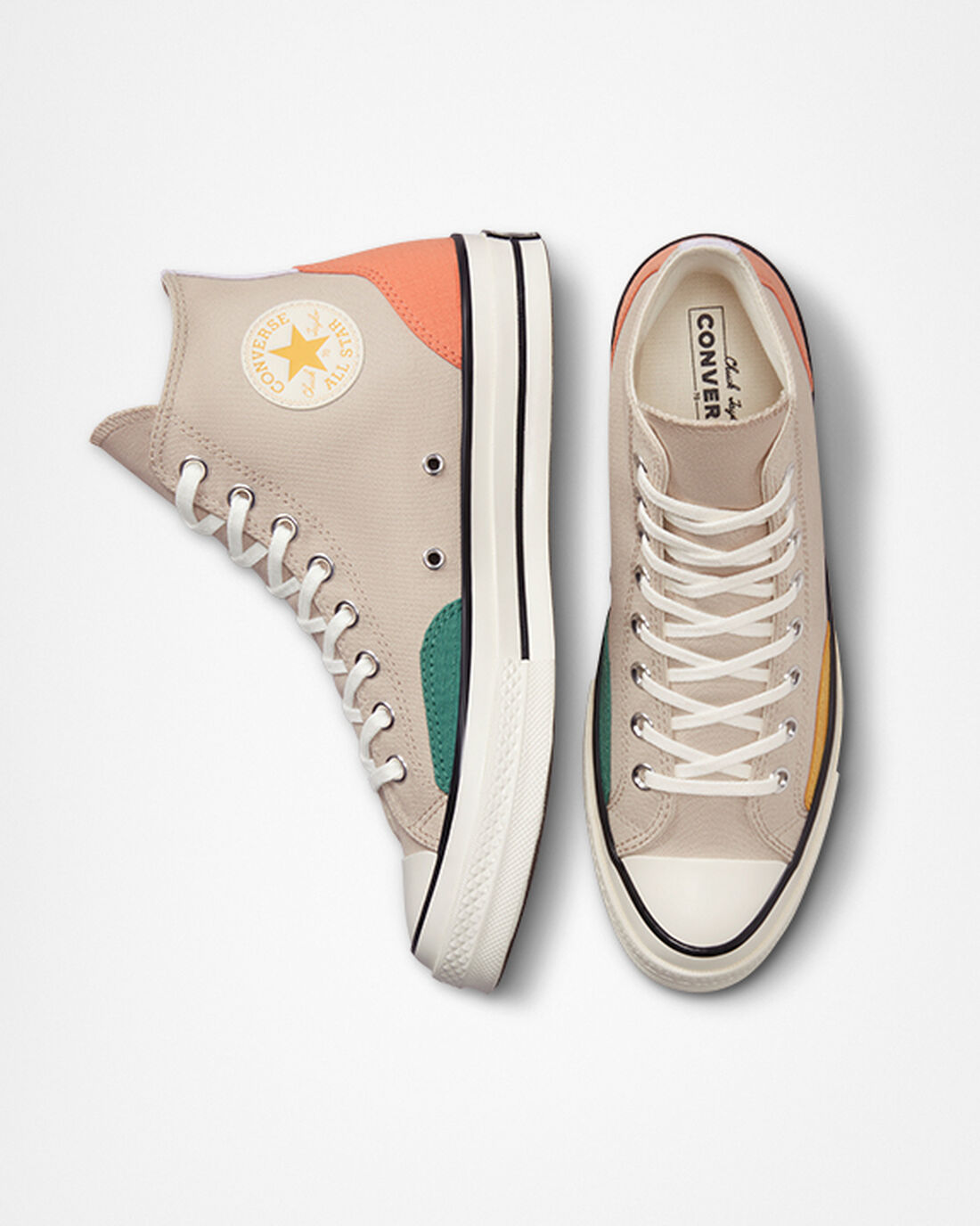 Men's Converse Chuck 70 Color Block High Top Sneakers Beige/Green/Orange | Australia-91876