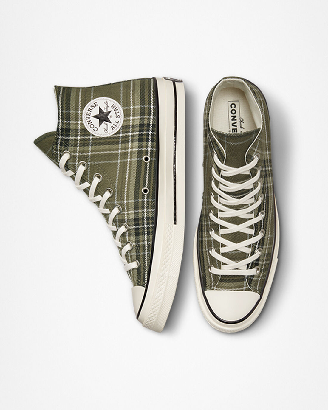 Men's Converse Chuck 70 Tartan High Top Sneakers Olive/Black | Australia-67432