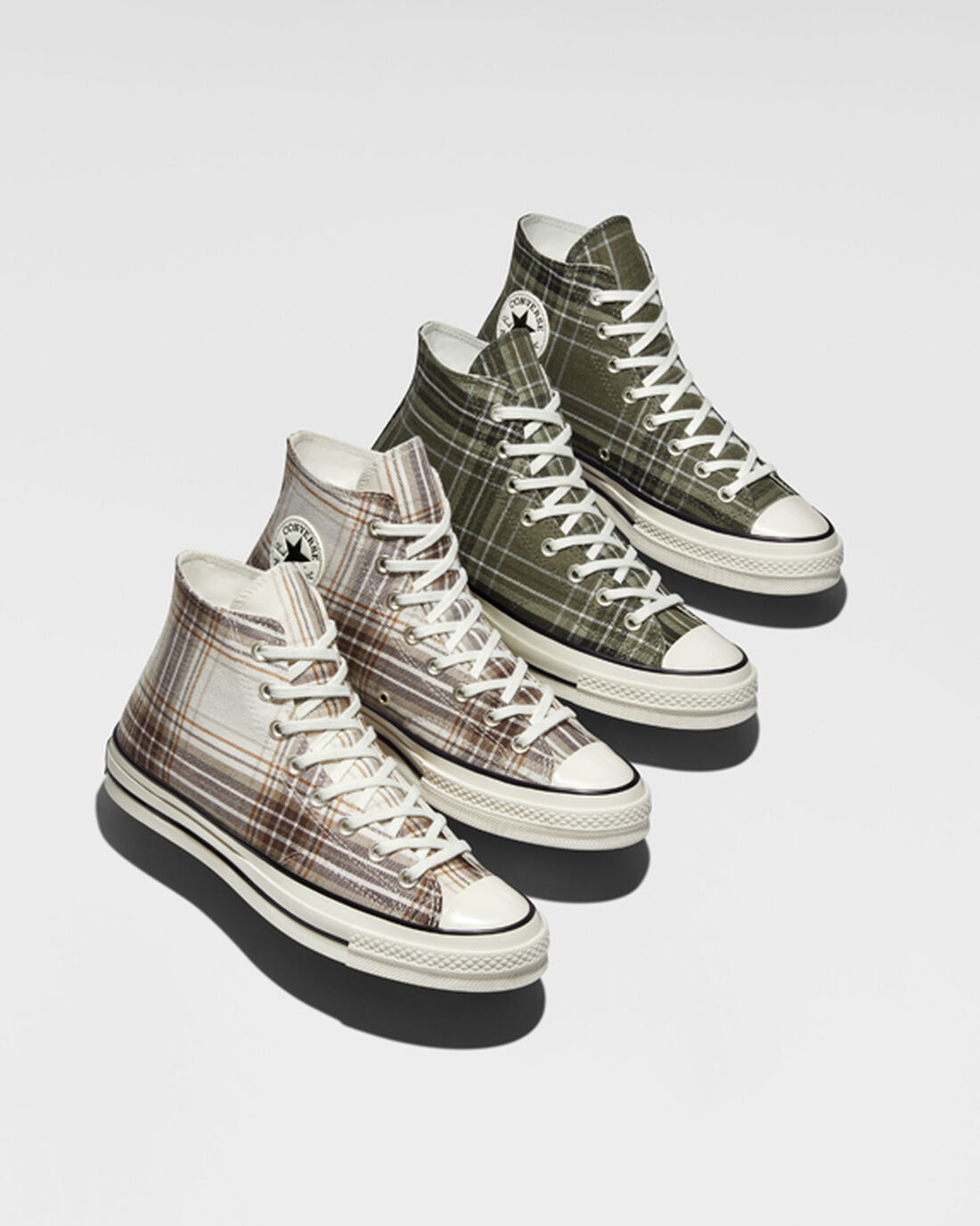 Men's Converse Chuck 70 Tartan High Top Sneakers Egret/Dark Root/Black | Australia-78329