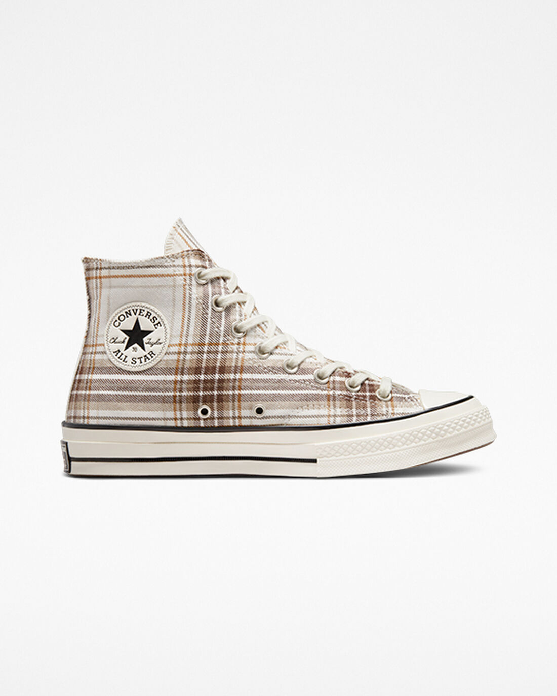 Men\'s Converse Chuck 70 Tartan High Top Sneakers Egret/Dark Root/Black | Australia-78329