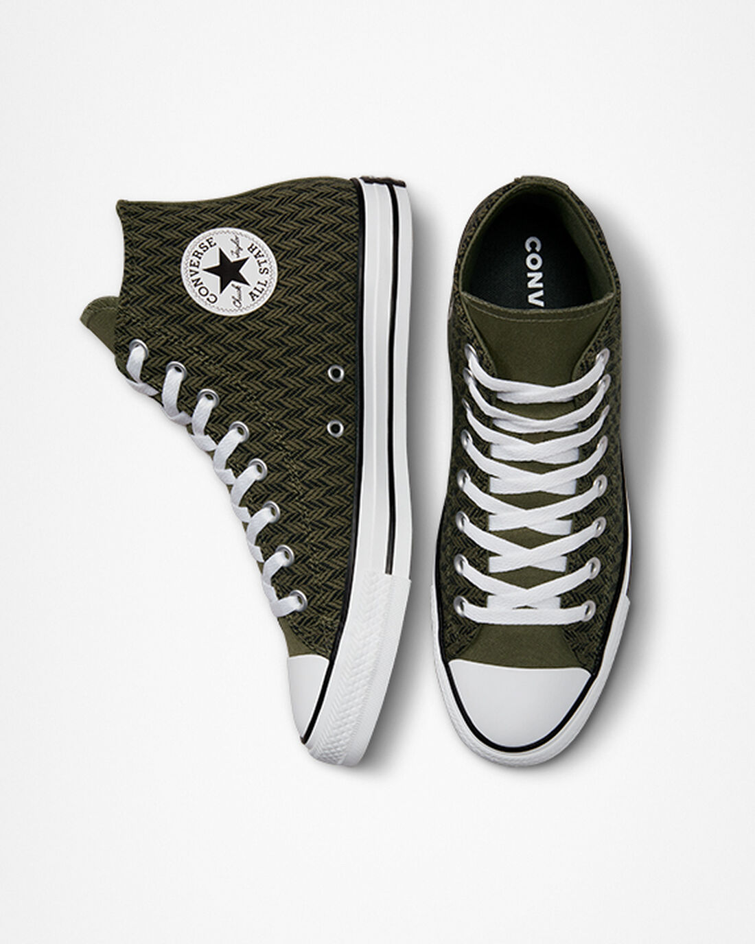 Men's Converse Chuck Taylor All Star Herringbone High Top Sneakers Olive/Black/White | Australia-73064