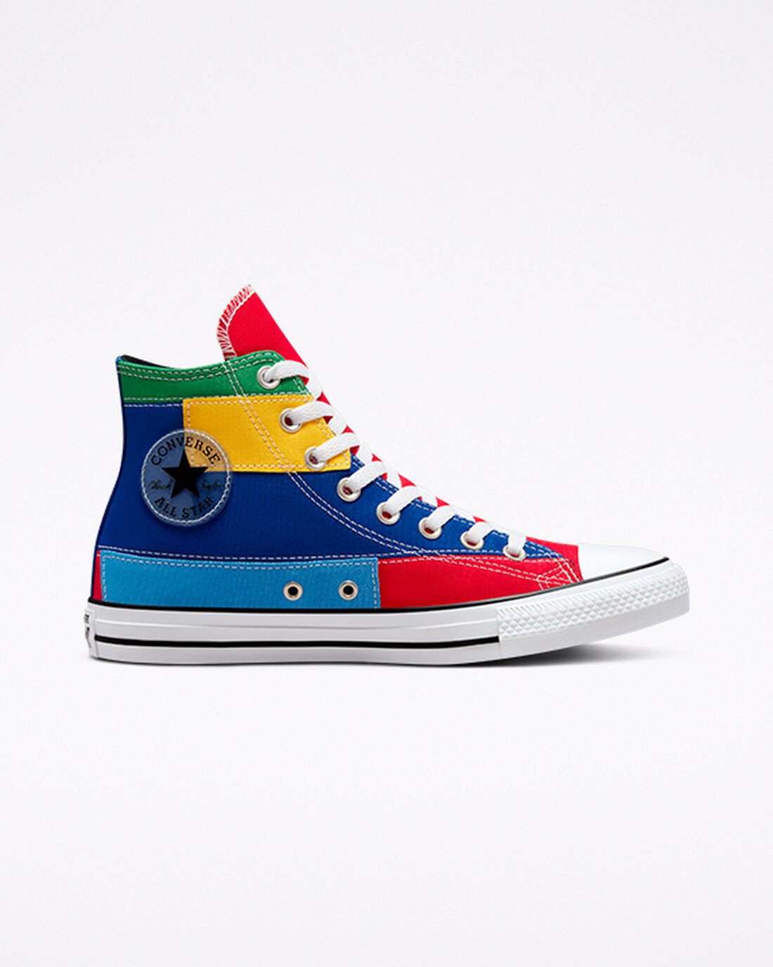 Men\'s Converse Chuck Taylor All Star Patchwork High Top Sneakers Red/Blue | Australia-64370