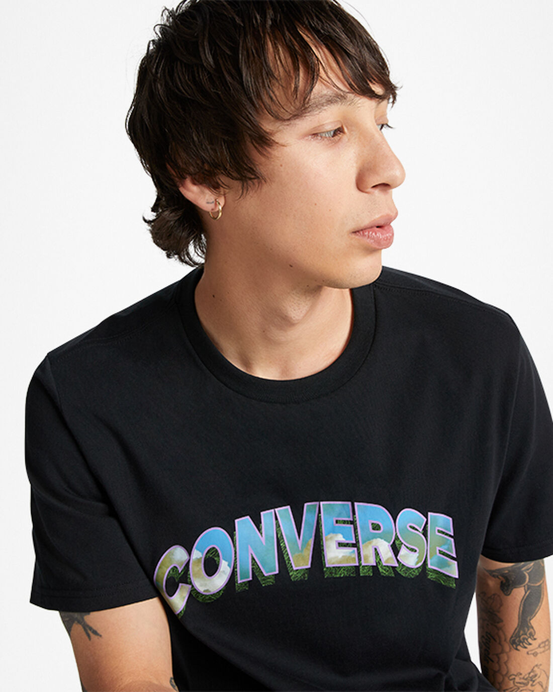 Men's Converse Cloud Fill Logo T-Shirts Black | Australia-50938