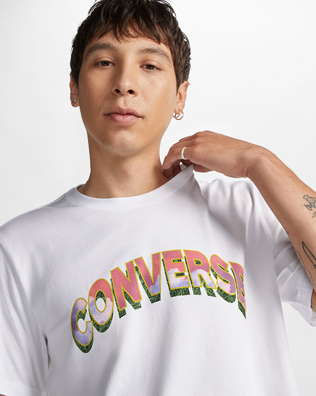 Men's Converse Cloud Fill Logo T-Shirts White | Australia-69524