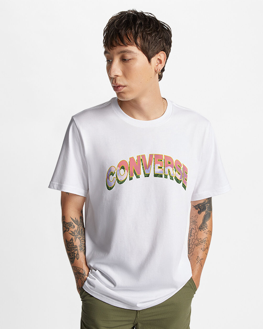 Men\'s Converse Cloud Fill Logo T-Shirts White | Australia-69524