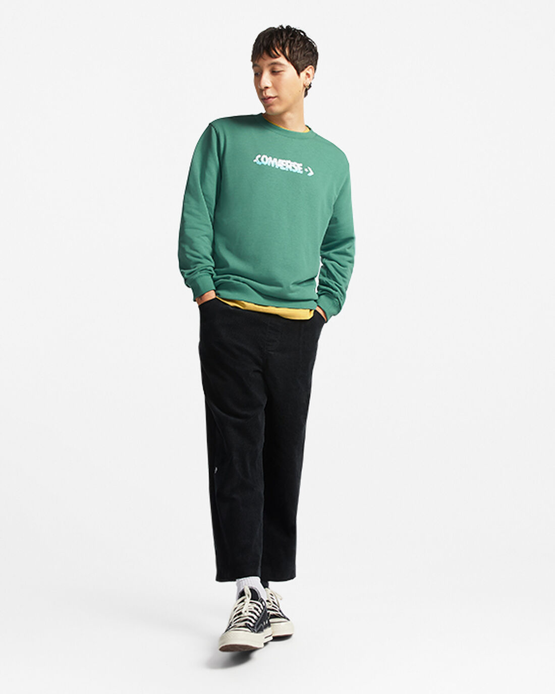 Men's Converse Cloud Graphic Long Sleeve Crew Sweatshirts Green | Australia-35140