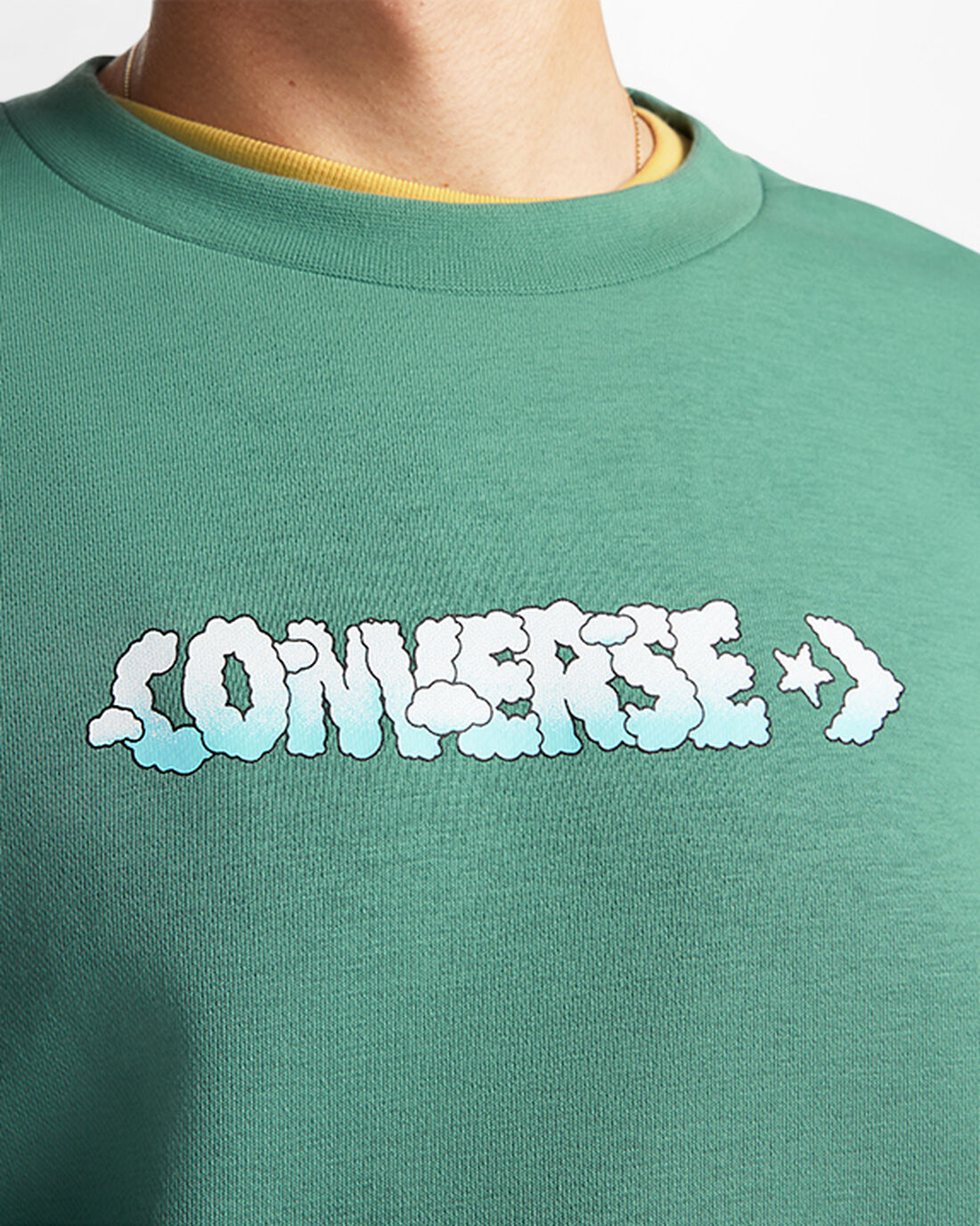 Men's Converse Cloud Graphic Long Sleeve Crew Sweatshirts Green | Australia-35140