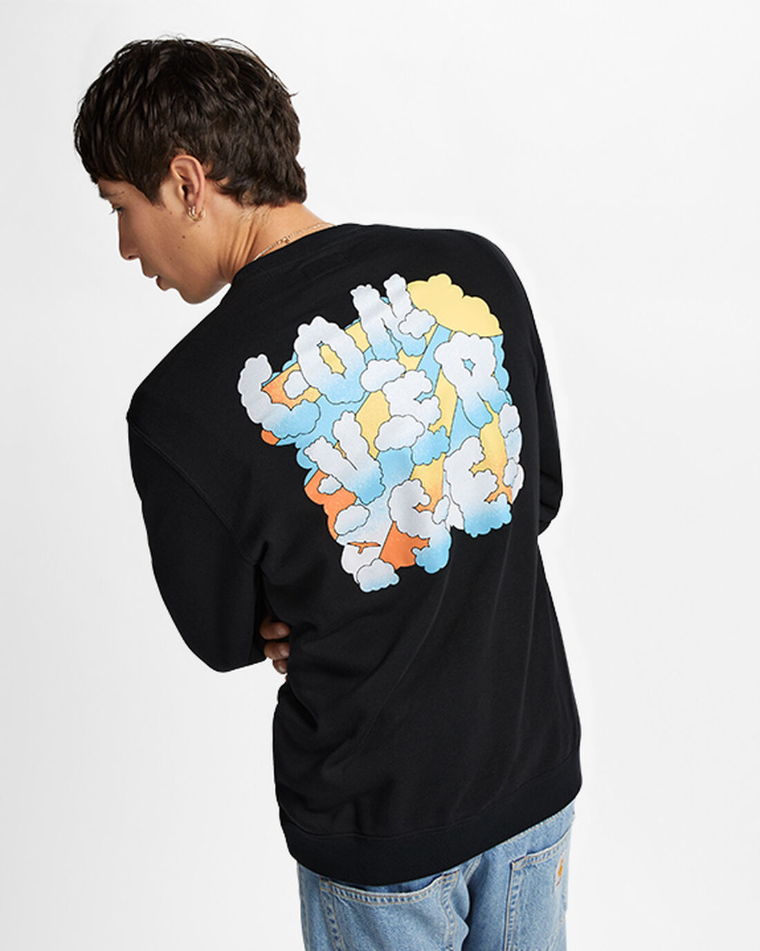 Men's Converse Cloud Graphic Long Sleeve Crew Sweatshirts Black | Australia-86420