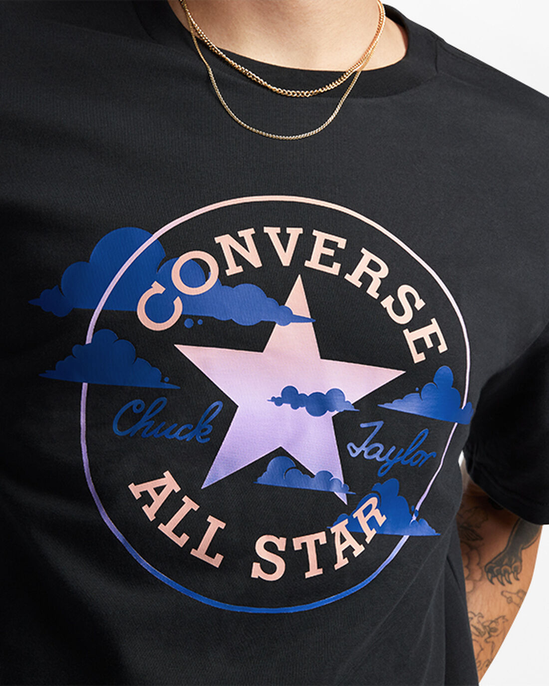 Men's Converse Go-To Clouds Graphic Standard Fit T-Shirts Black | Australia-45397