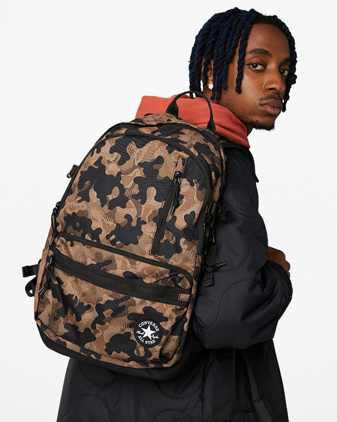 Men\'s Converse Patterned Straight Edge Backpacks Camo/Black | Australia-60287