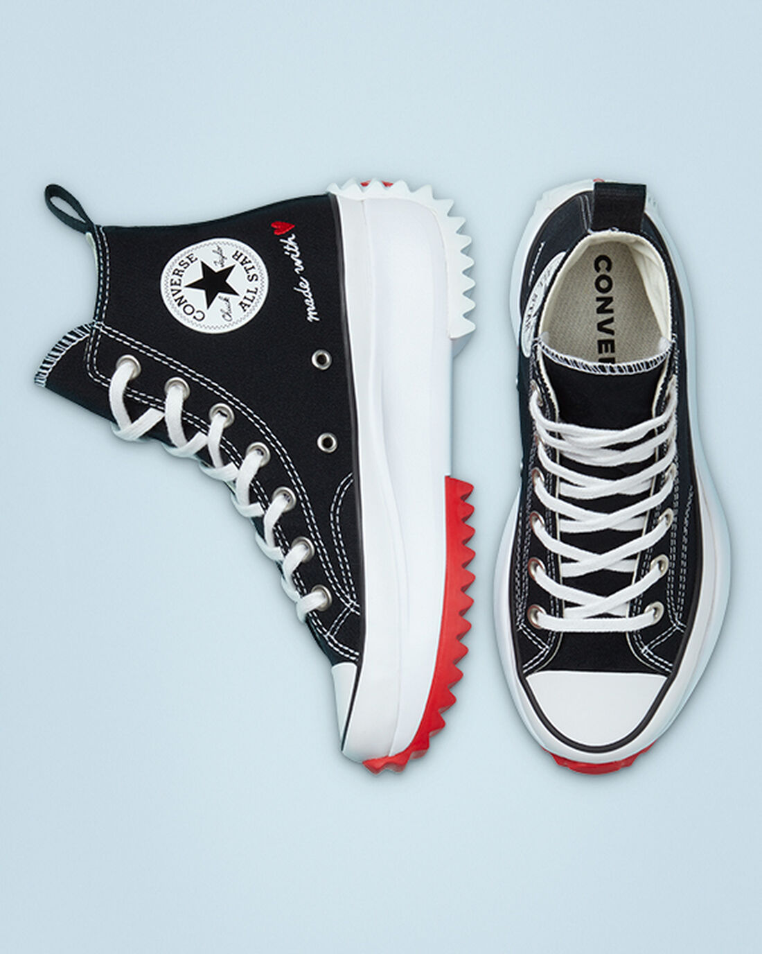 Men's Converse Run Star Hike High Top Sneakers Black/White/Red | Australia-52871