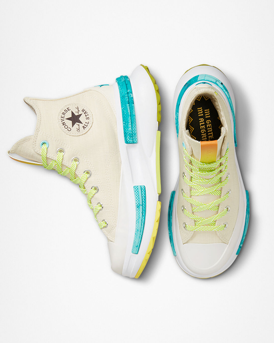 Men's Converse Run Star Legacy CX Mi Gente, Mi Alegria High Top Shoes Beige/Lemon/Light Turquoise | Australia-08714