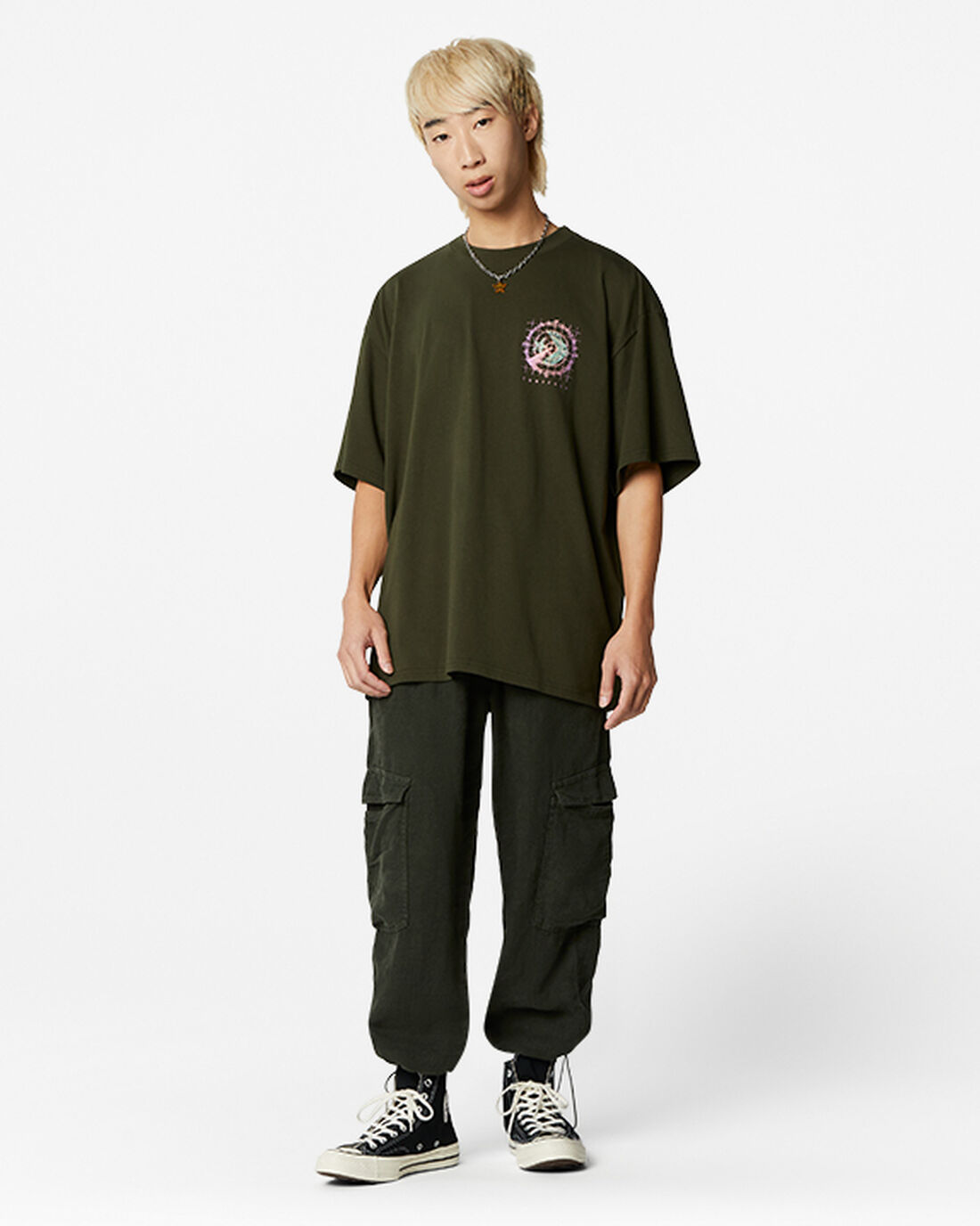 Men's Converse Satellite Graphic T-Shirts Olive/Green | Australia-04621