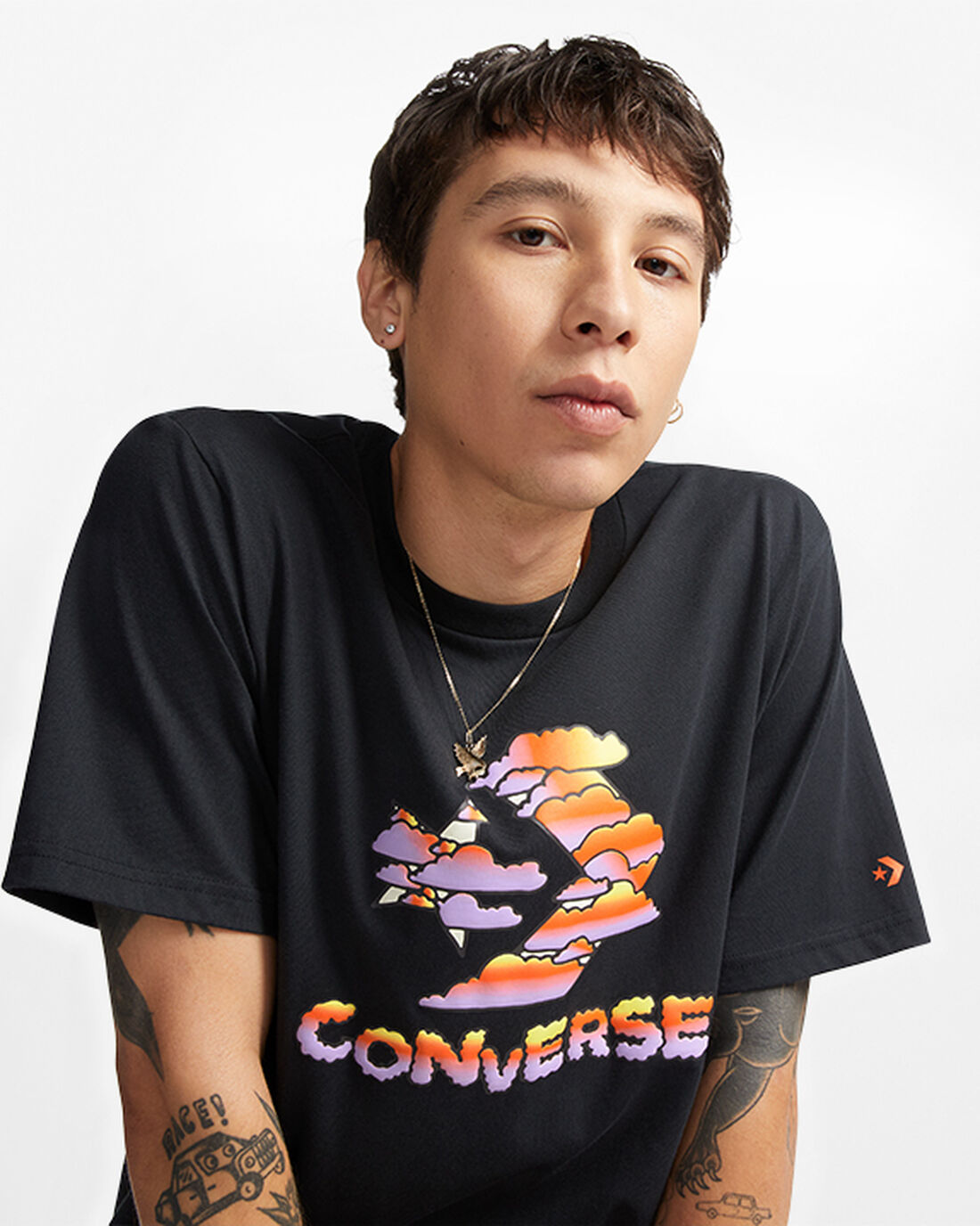 Men's Converse Star Chevron Clouds Graphic T-Shirts Black | Australia-34578