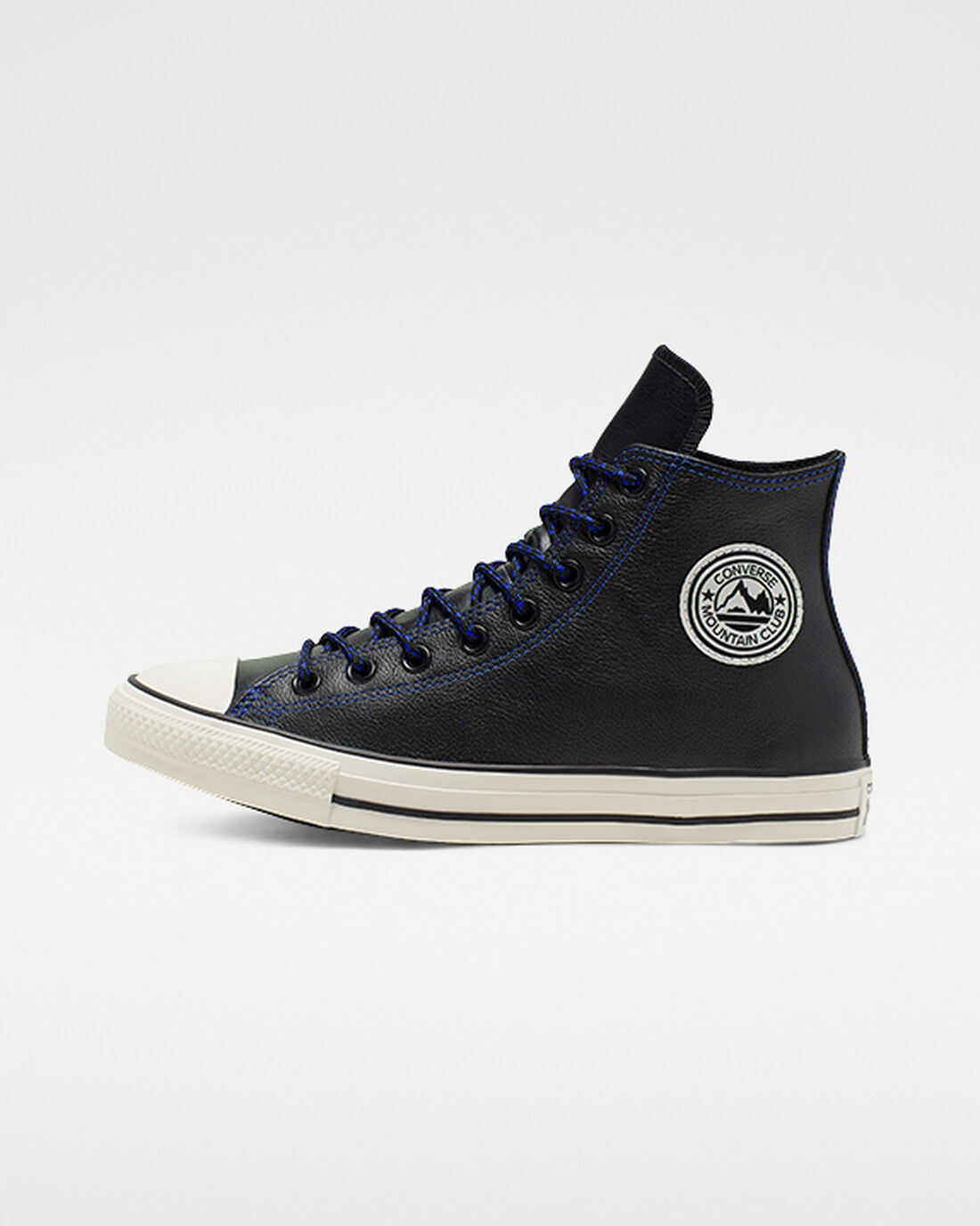 Men's Converse Tumbled Leather Chuck Taylor All Star High Top Sneakers Black/Royal | Australia-51706