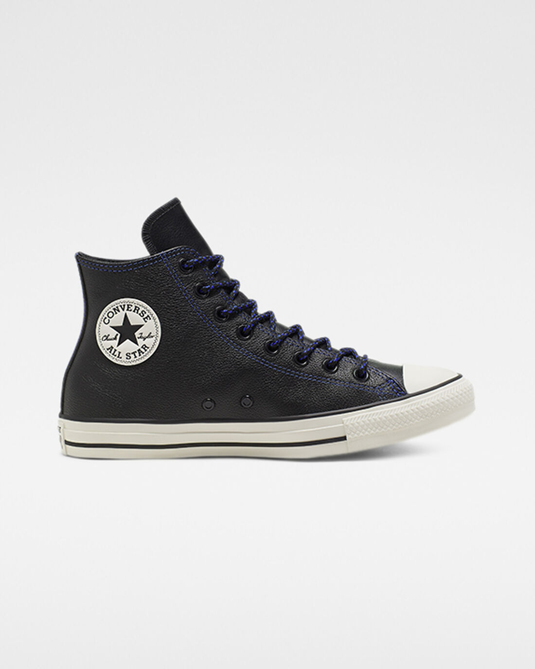 Men\'s Converse Tumbled Leather Chuck Taylor All Star High Top Sneakers Black/Royal | Australia-51706