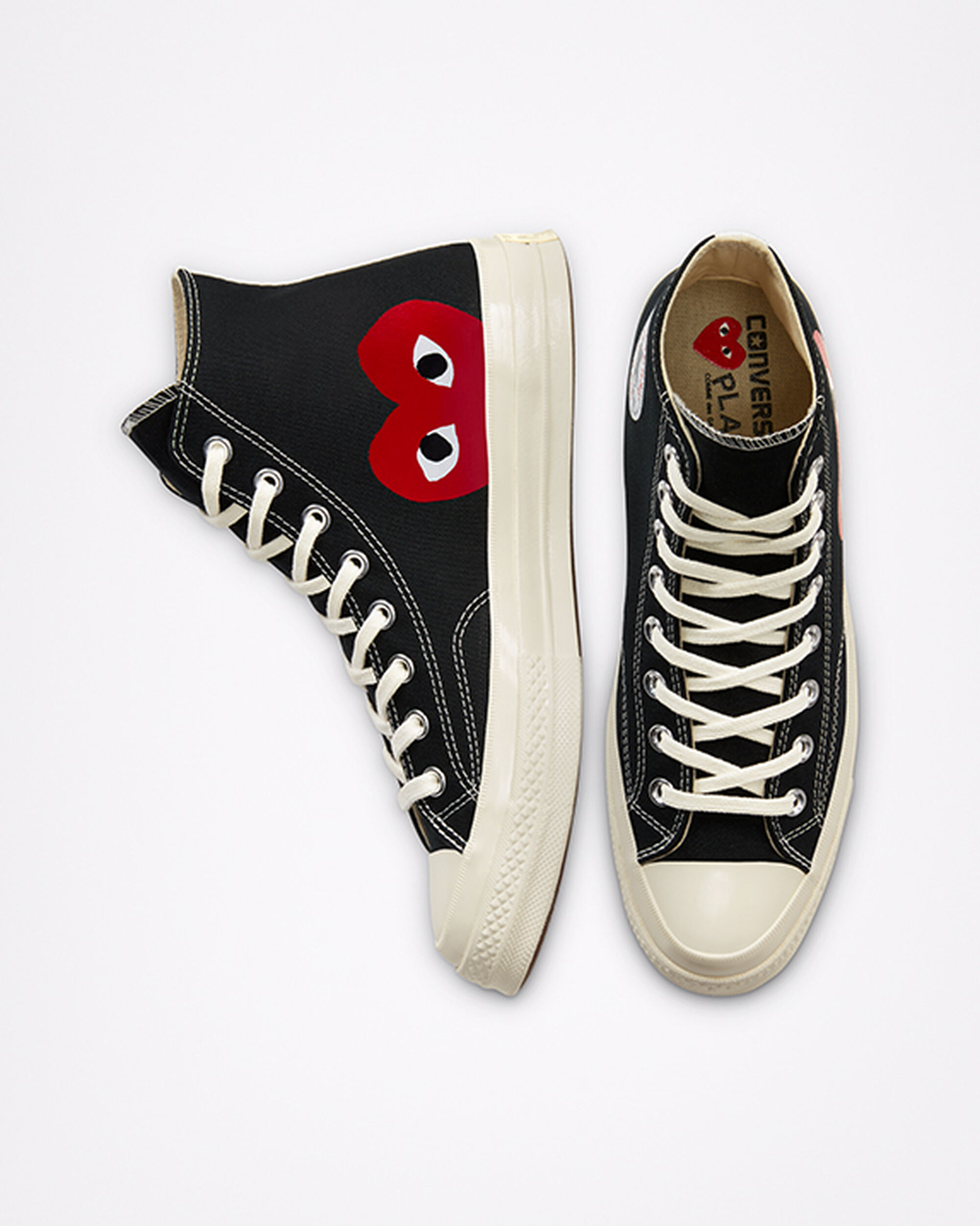 Men's Converse x Comme des Garçons PLAY Chuck 70 High Top Shoes Black/White/Red | Australia-24018