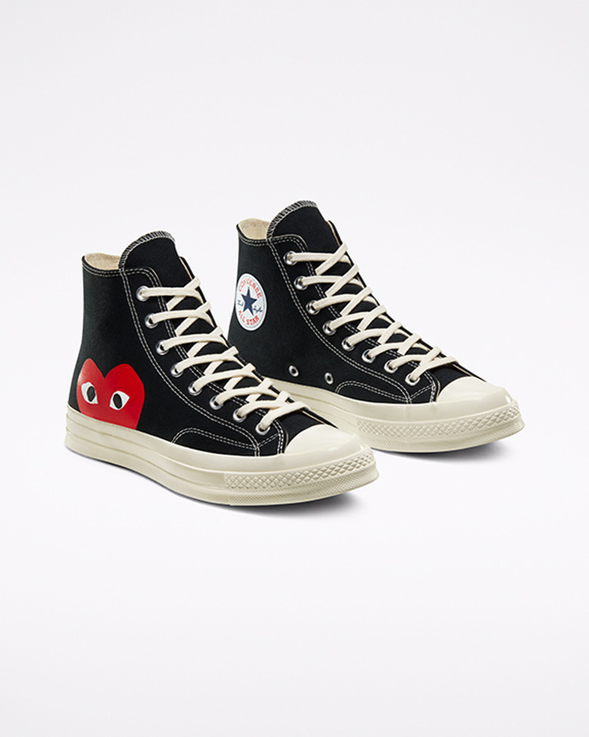 Men's Converse x Comme des Garçons PLAY Chuck 70 High Top Shoes Black/White/Red | Australia-24018