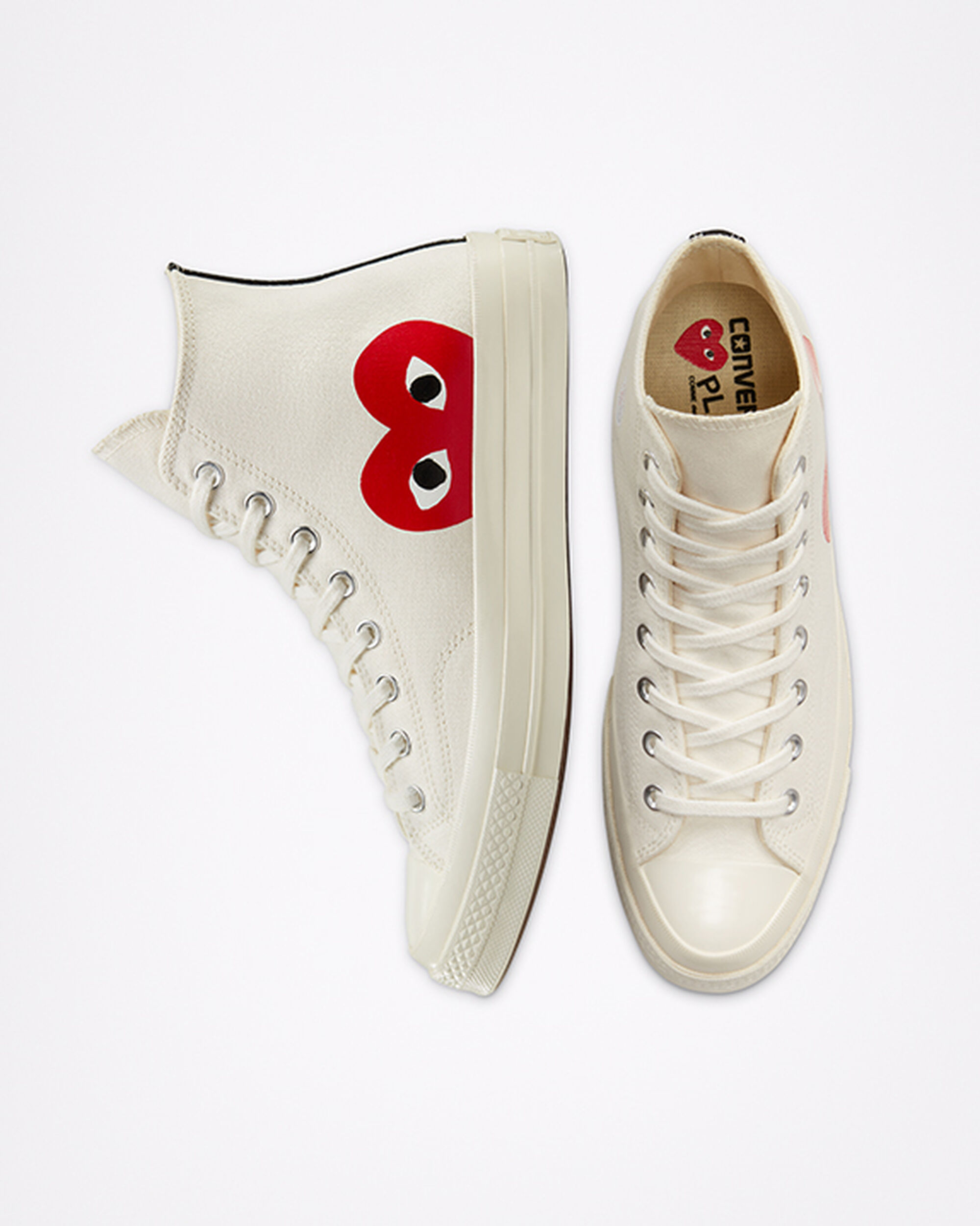 Men's Converse x Comme des Garçons PLAY Chuck 70 High Top Sneakers White/Red | Australia-26531