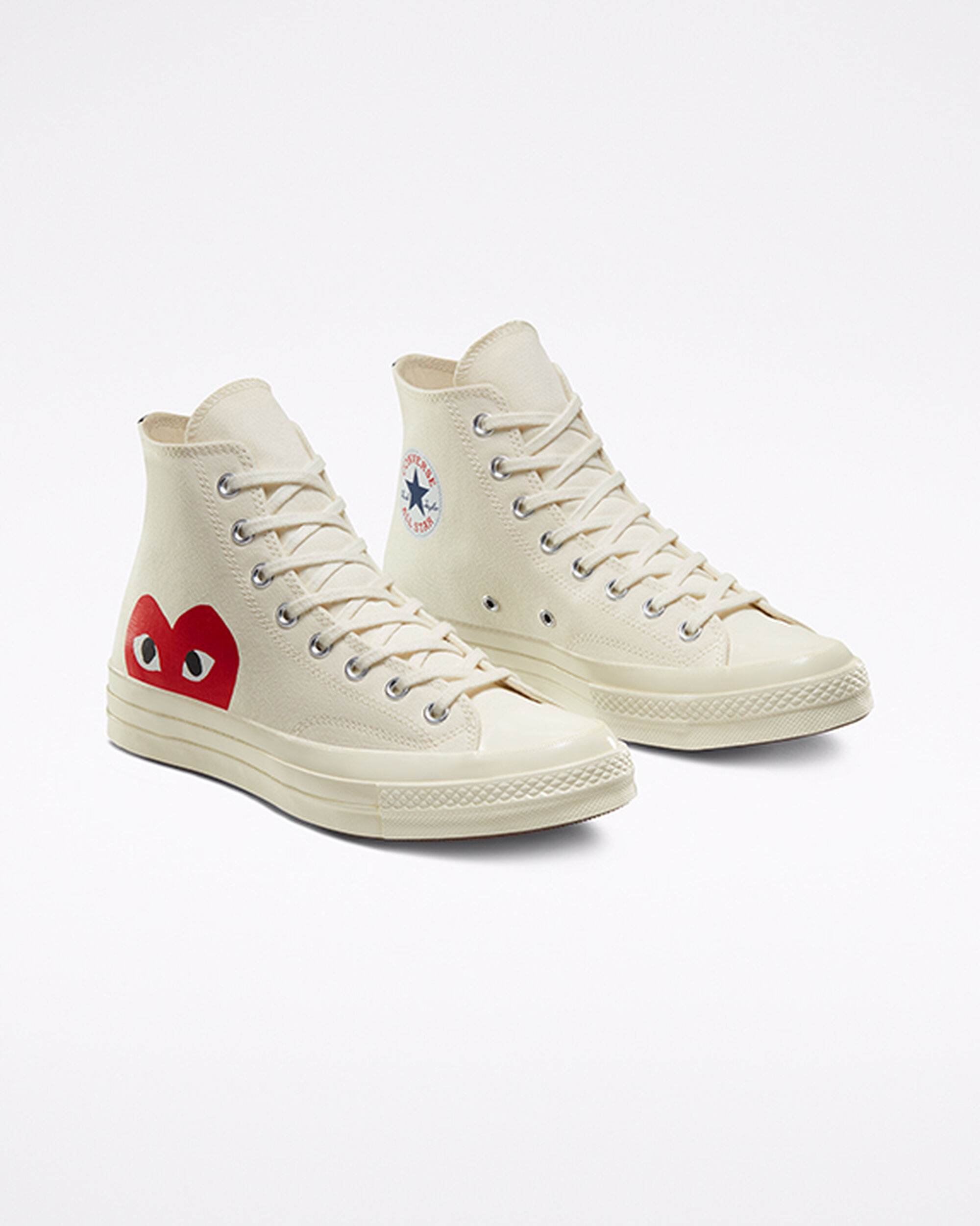 Men's Converse x Comme des Garçons PLAY Chuck 70 High Top Sneakers White/Red | Australia-26531